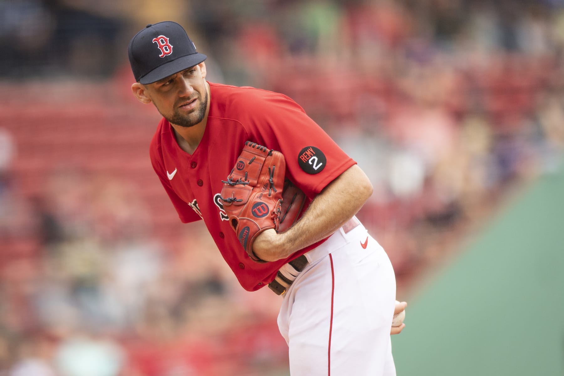 BOSTON, MA - MAY 28: Nathan Eovaldi #17 of the Boston Red Sox delivers during the first inning of a game against the Baltimore Orioles on May 28, 2022 at Fenway Park in Boston, Massachusetts. (Photo by Maddie Malhotra/Boston Red Sox/Getty Images)