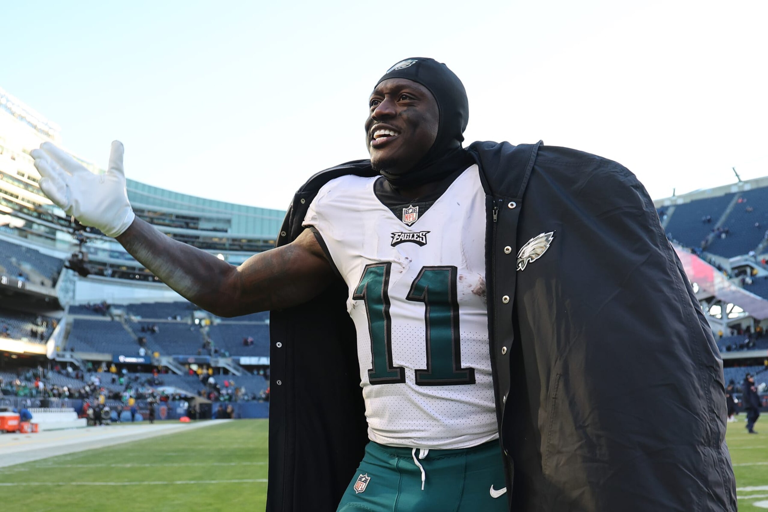CHICAGO, ILLINOIS - DECEMBER 18: A.J. Brown #11 of the Philadelphia Eagles walks off the field after a win over the Chicago Bears at Soldier Field on December 18, 2022 in Chicago, Illinois. (Photo by Michael Reaves/Getty Images) CHICAGO, ILLINOIS - DECEMBER 18: A.J. Brown #11 of the Philadelphia Eagles walks off the field after a win over the Chicago Bears at Soldier Field on December 18, 2022 in Chicago, Illinois. (Photo by Michael Reaves/Getty Images)