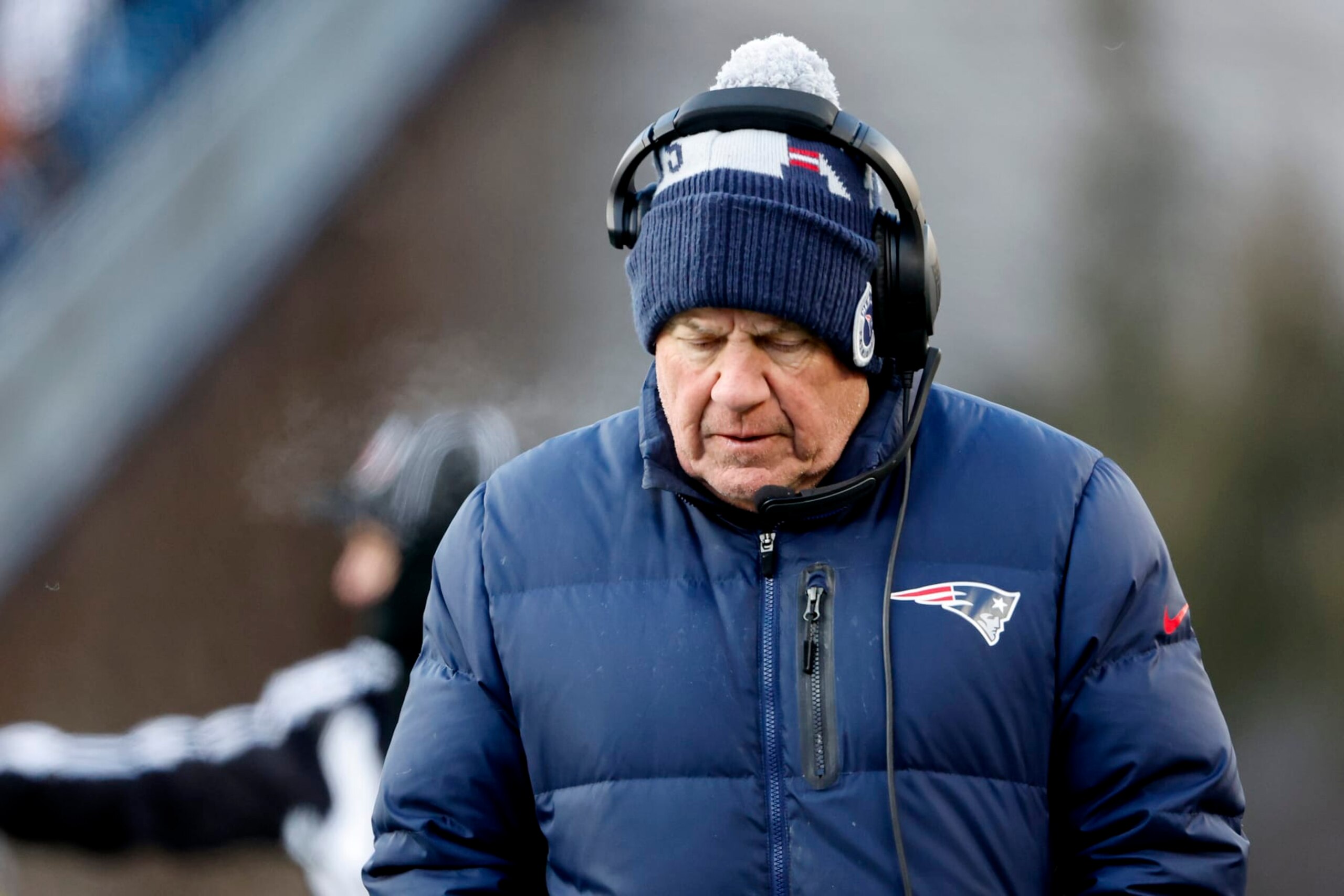 FOXBOROUGH, MASSACHUSETTS - DECEMBER 24: Head coach Bill Belichick of the New England Patriots looks on during the second half against the Cincinnati Bengals at Gillette Stadium on December 24, 2022 in Foxborough, Massachusetts. (Photo by Winslow Townson/Getty Images)