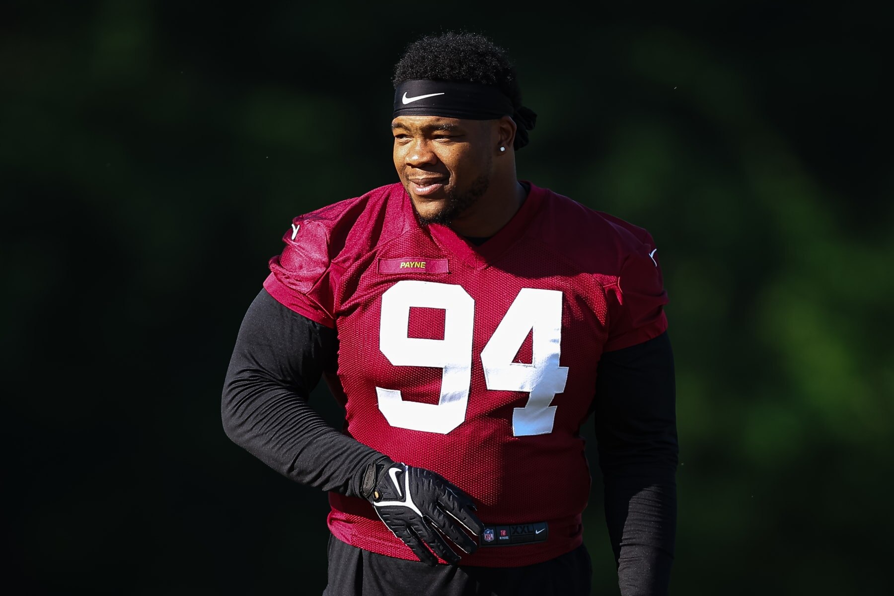 ASHBURN, VA - JUNE 15: Daron Payne #94 of the Washington Commanders looks on during the organized team activity at INOVA Sports Performance Center on June 15, 2022 in Ashburn, Virginia. (Photo by Scott Taetsch/Getty Images)