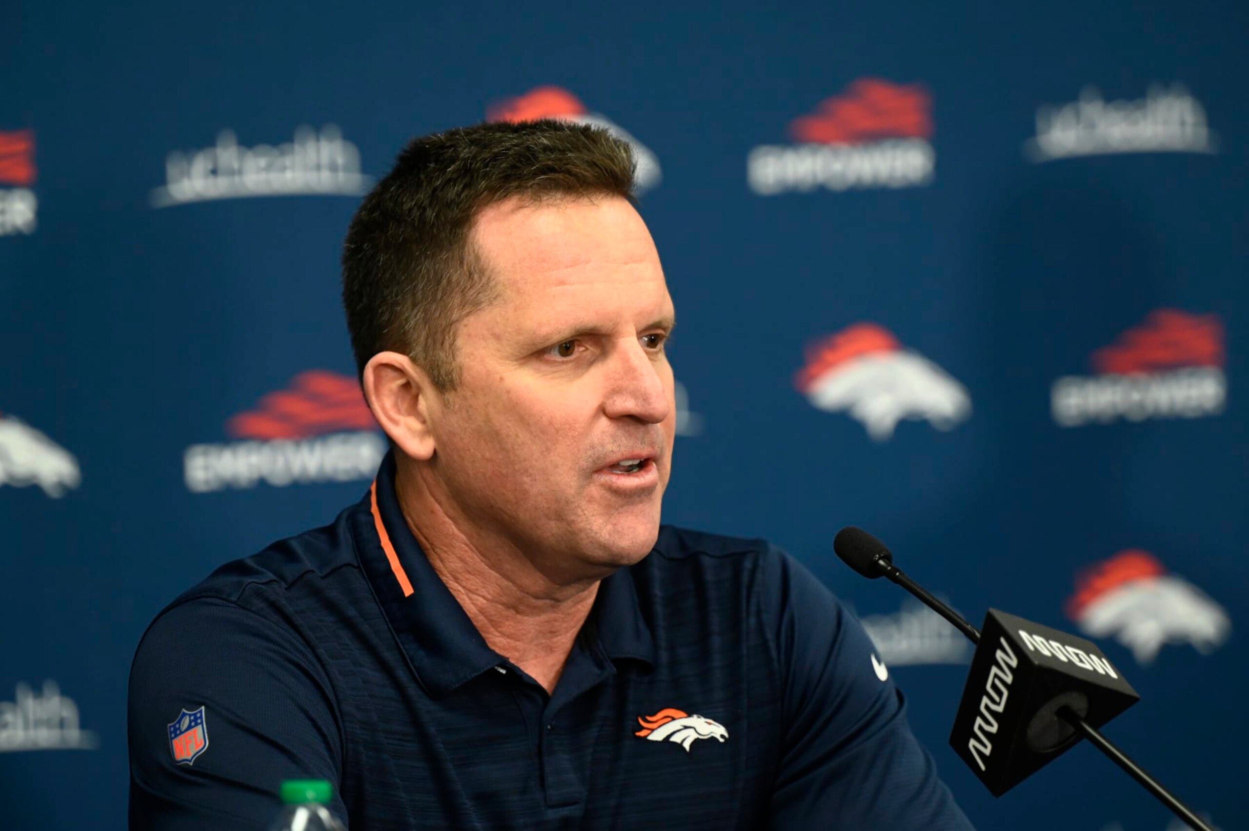 CENTENNIAL, CO - APRIL 22: Denver Broncos GM George Paton during a pre-draft press conference at the Pat Bowlen Fieldhouse April 22, 2022. (Photo by Andy Cross/MediaNews Group/The Denver Post via Getty Images)"n"n