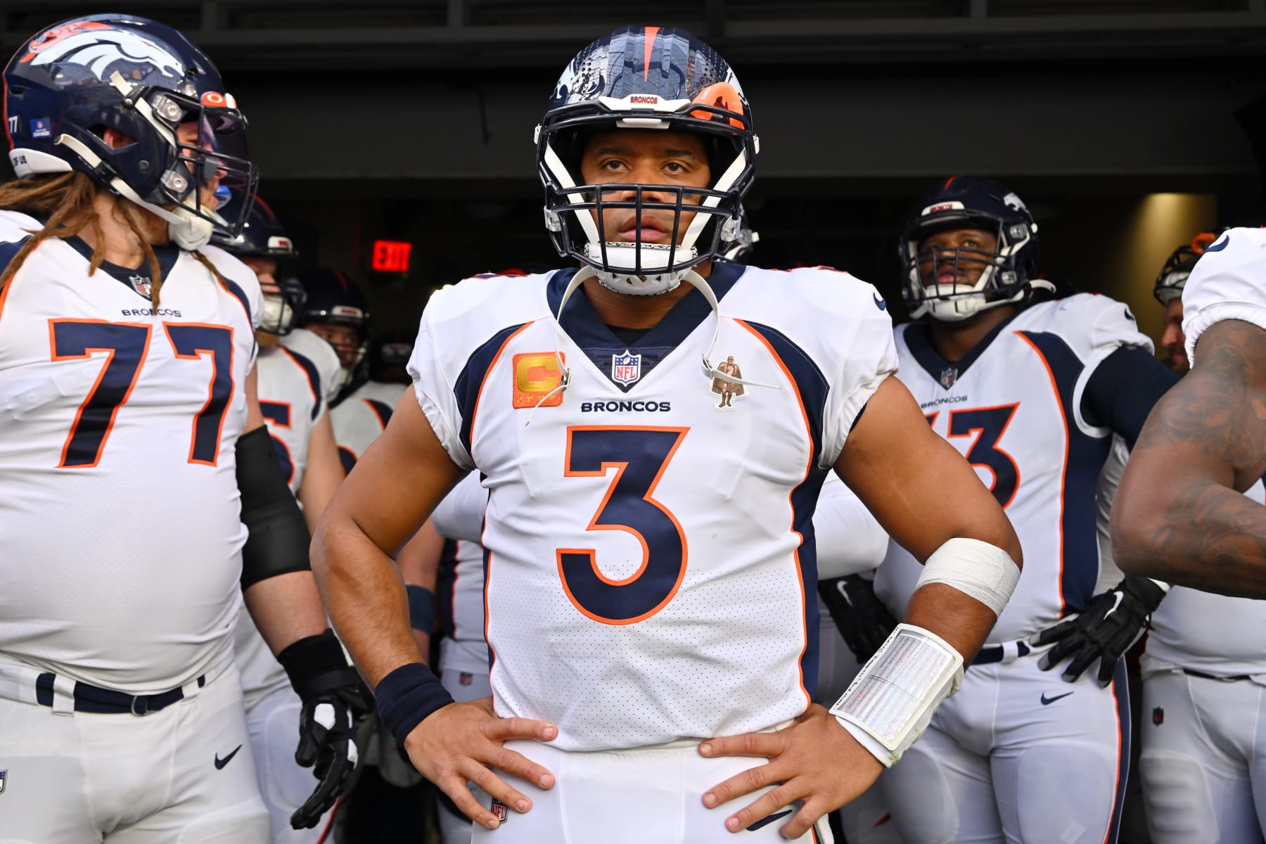 INGLEWOOD, CALIFORNIA - DECEMBER 25: Russell Wilson #3 of the Denver Broncos looks on before the game against the Los Angeles Rams at SoFi Stadium on December 25, 2022 in Inglewood, California. (Photo by Jayne Kamin-Oncea/Getty Images)