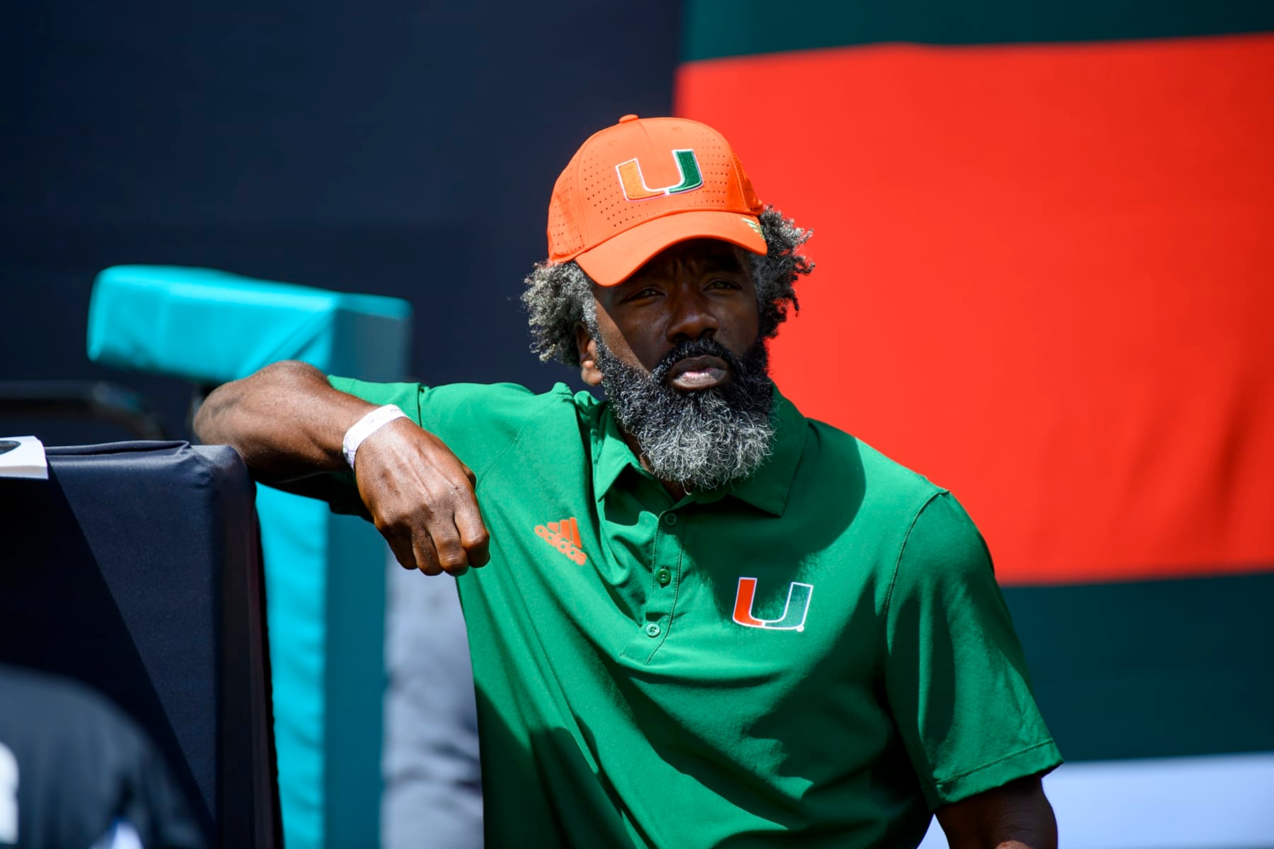 MIAMI GARDENS, FL - SEPTEMBER 03: Miami chief of staff Ed Reed stands on the field before the start of the college football game between the Bethune-Cookman Wildcats and the University of Miami Hurricanes on September 3, 2022 at the Hard Rock Stadium in Miami Gardens, FL. (Photo by Doug Murray/Icon Sportswire via Getty Images)