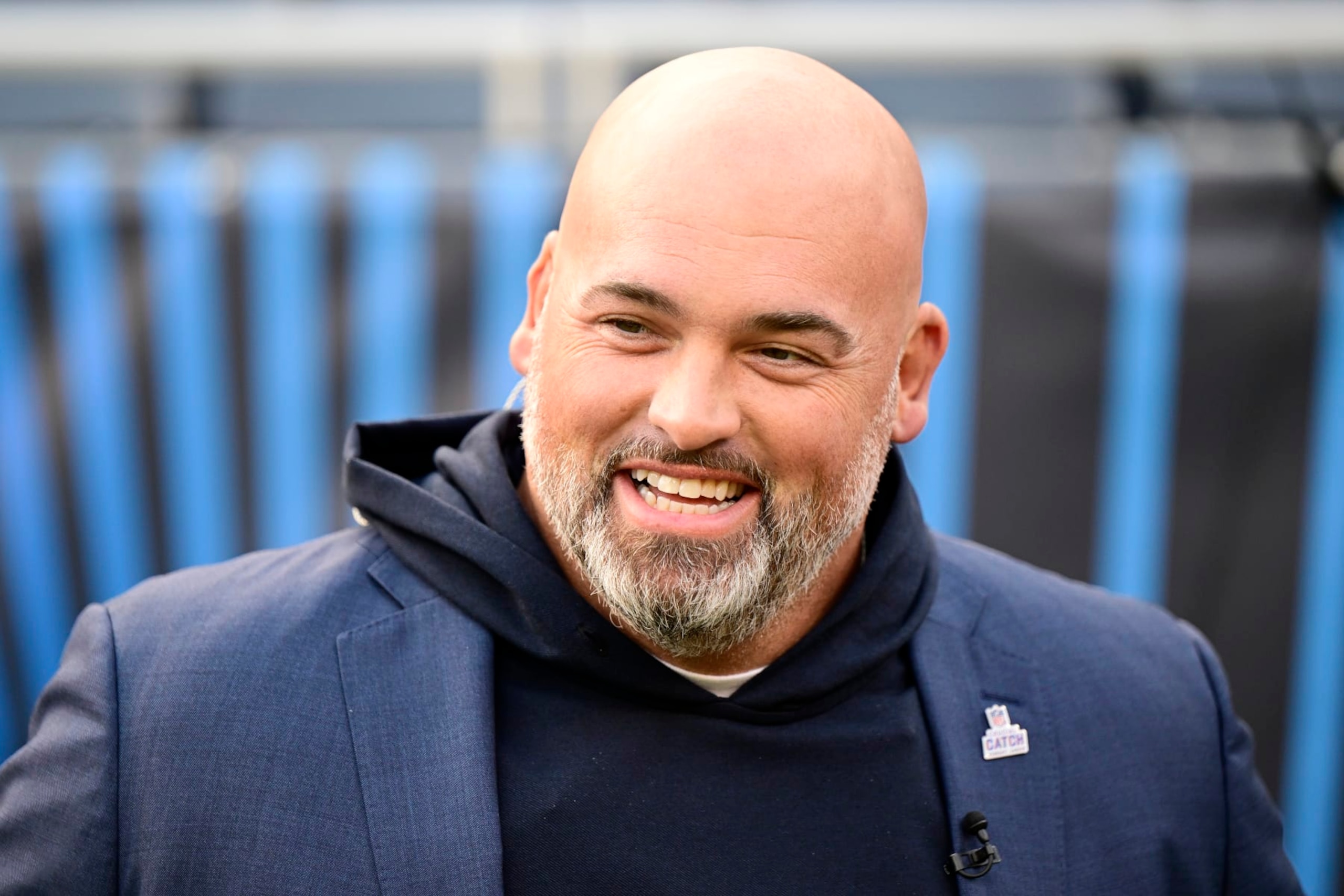 CHICAGO, ILLINOIS - OCTOBER 13: Former NFL player Andrew Whitworth looks on before the game between the Chicago Bears and the Washington Commanders at Soldier Field on October 13, 2022 in Chicago, Illinois. (Photo by Quinn Harris/Getty Images)