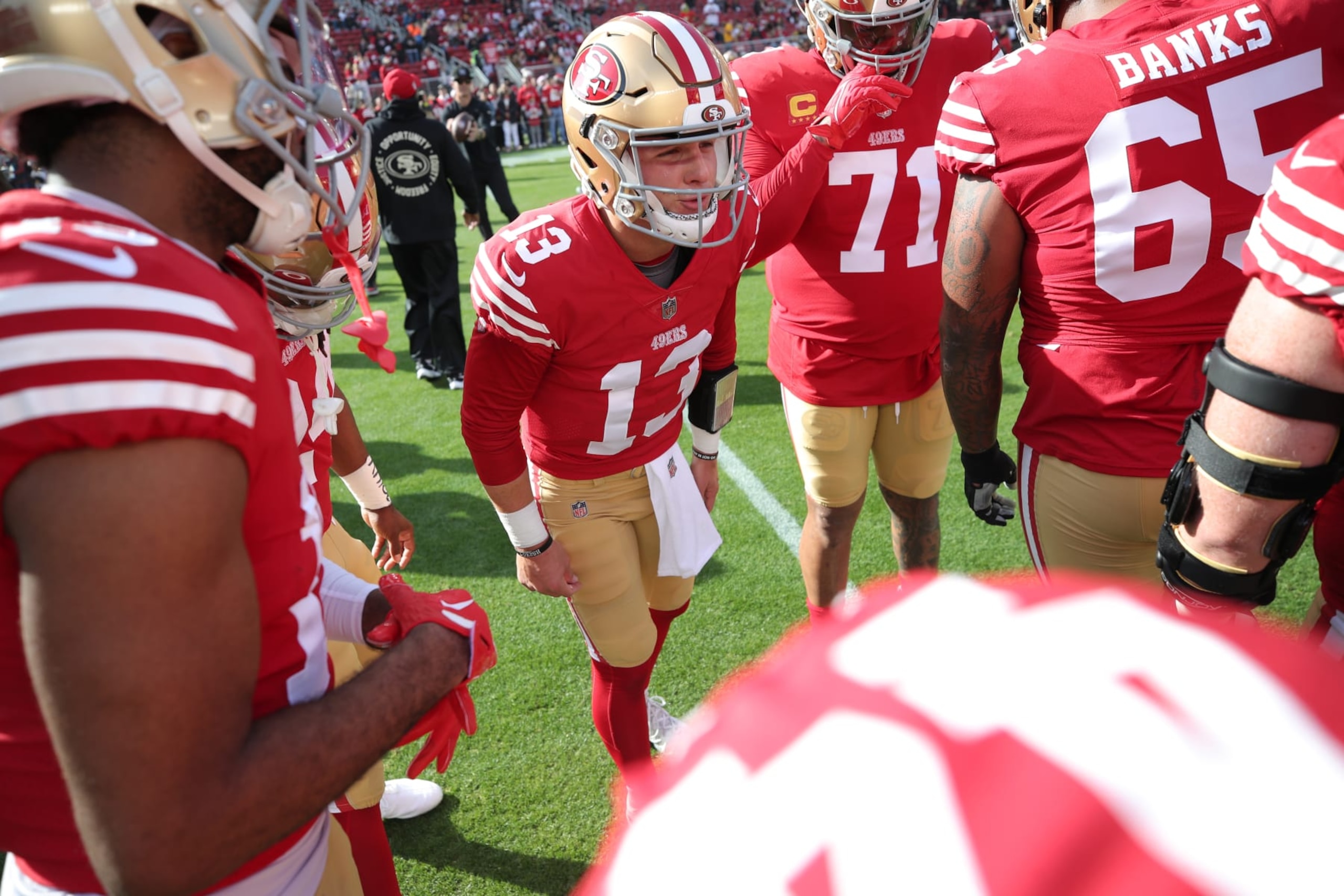 SANTA CLARA, CA - DECEMBER 24: Brock Purdy #13 of the San Francisco 49ers before the game against the Washington Commanders at Levi's Stadium on December 24, 2022 in Santa Clara, California. The 49ers defeated the Commanders 37-20. (Photo by Michael Zagaris/San Francisco 49ers/Getty Images)