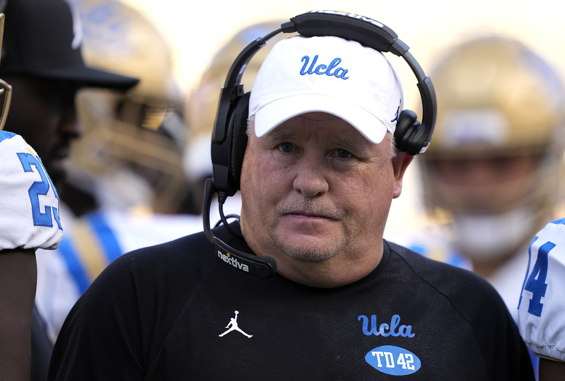 BERKELEY, CALIFORNIA - NOVEMBER 25: Head coach Chip Kelly of the UCLA Bruins looks on from the sidelines against the California Golden Bears during the second quarter of an NCAA football game at California Memorial Stadium on November 25, 2022 in Berkeley, California. (Photo by Thearon W. Henderson/Getty Images)
