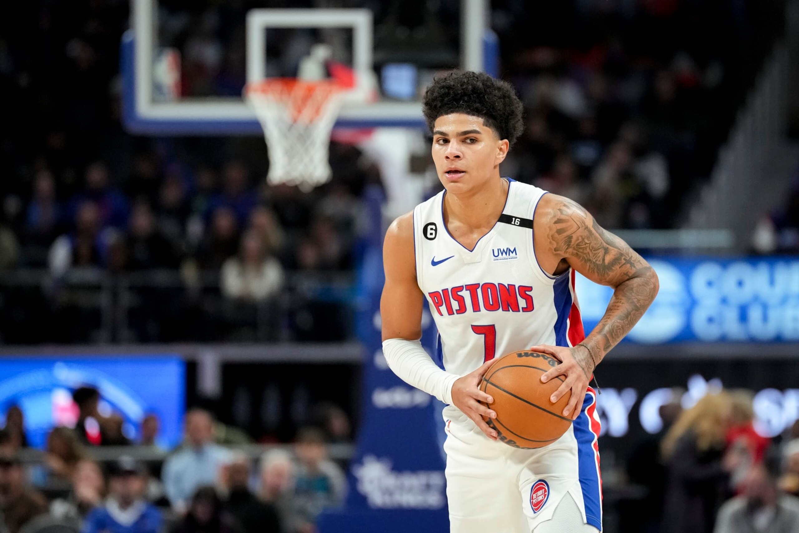 DETROIT, MICHIGAN - DECEMBER 26: Killian Hayes #7 of the Detroit Pistons handles the ball against the LA Clippers at Little Caesars Arena on December 26, 2022 in Detroit, Michigan. NOTE TO USER: User expressly acknowledges and agrees that, by downloading and or using this photograph, User is consenting to the terms and conditions of the Getty Images License Agreement. (Photo by Nic Antaya/Getty Images) DETROIT, MICHIGAN - DECEMBER 26: Killian Hayes #7 of the Detroit Pistons handles the ball against the LA Clippers at Little Caesars Arena on December 26, 2022 in Detroit, Michigan. NOTE TO USER: User expressly acknowledges and agrees that, by downloading and or using this photograph, User is consenting to the terms and conditions of the Getty Images License Agreement. (Photo by Nic Antaya/Getty Images)