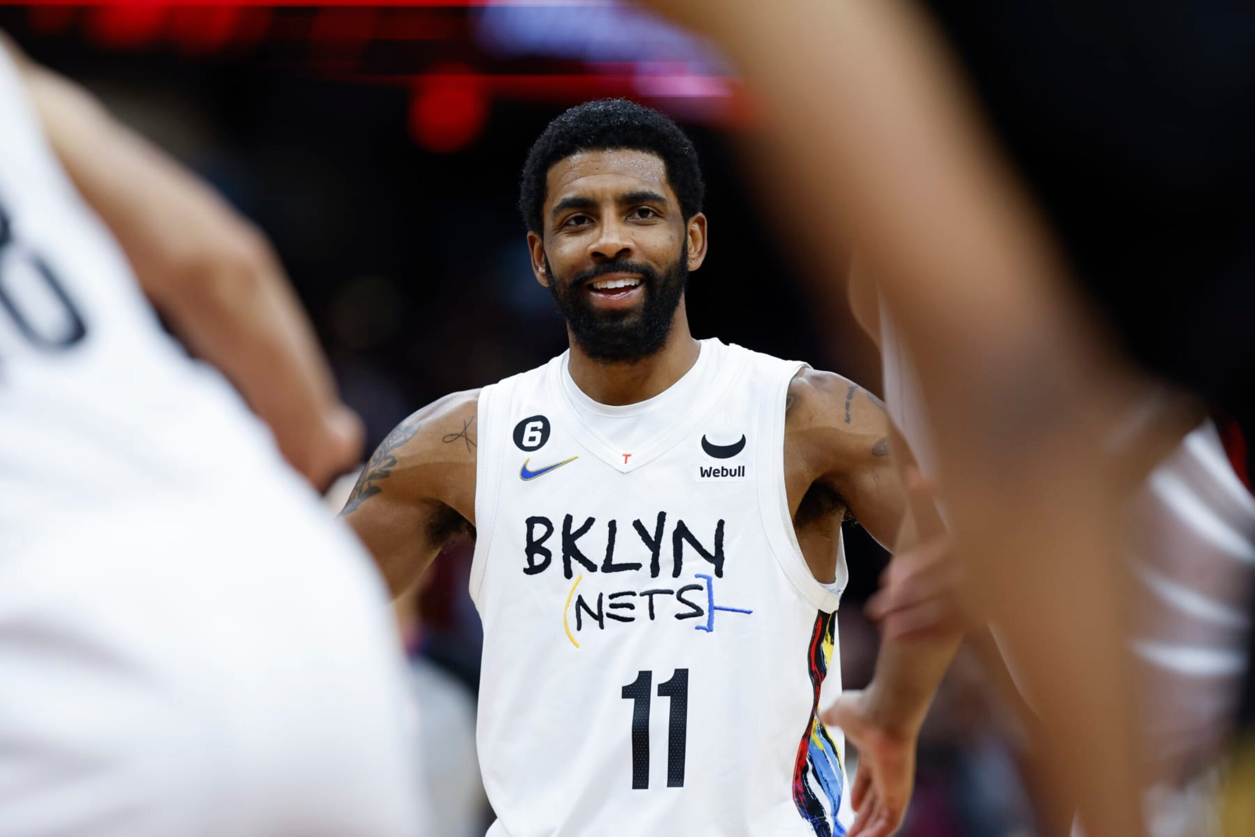Brooklyn Nets guard Kyrie Irving plays against the Cleveland Cavaliers during the second half of an NBA basketball game, Monday, Dec. 26, 2022, in Cleveland. (AP Photo/Ron Schwane)