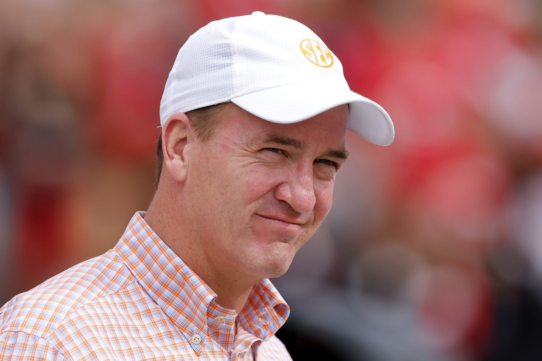 ATHENS, GEORGIA - NOVEMBER 05: Peyton Manning looks on from the sidelines prior to a game between the Tennessee Volunteers and Georgia Bulldogs at Sanford Stadium on November 05, 2022 in Athens, Georgia. (Photo by Todd Kirkland/Getty Images)