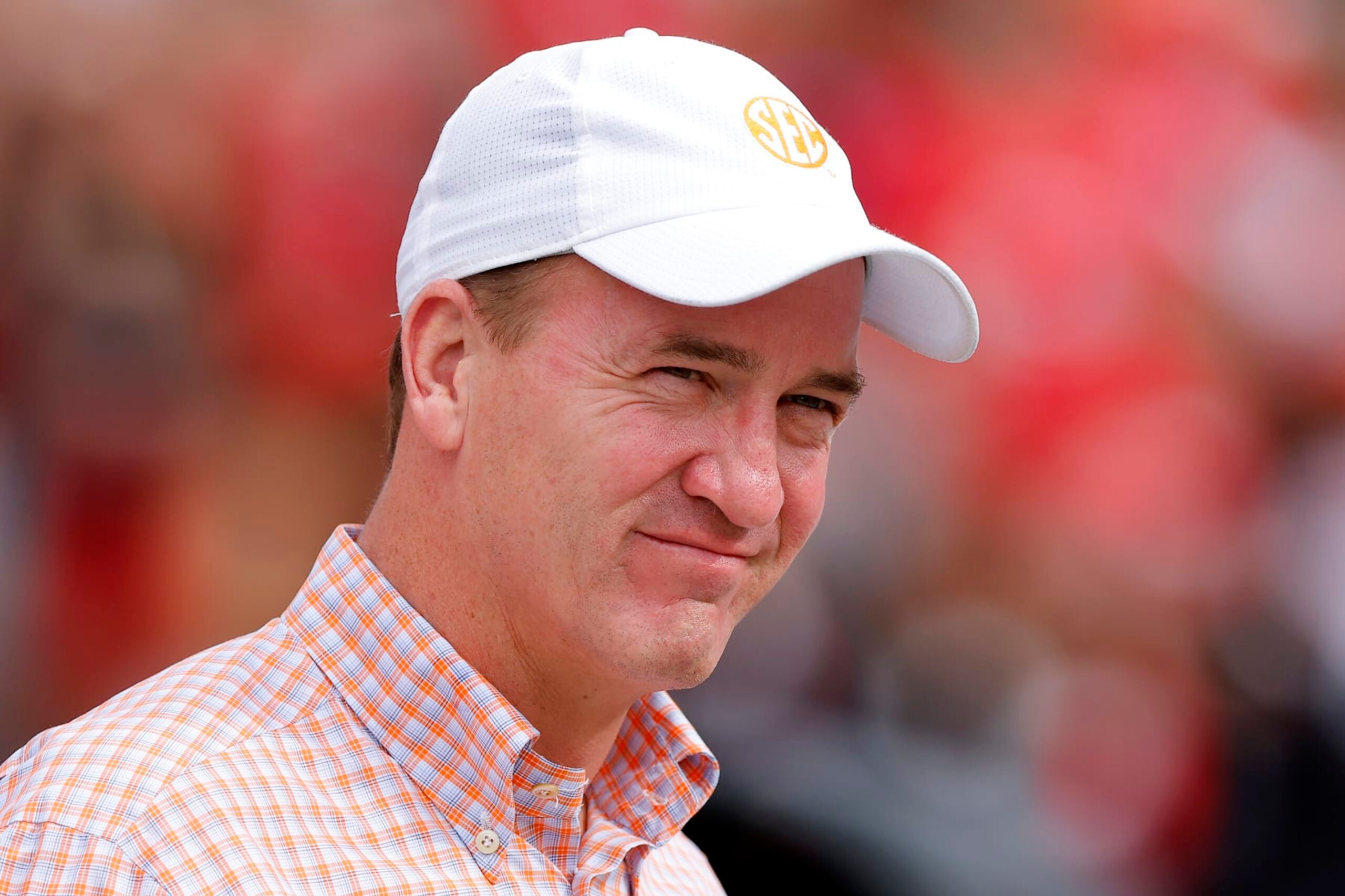 ATHENS, GEORGIA - NOVEMBER 05: Peyton Manning looks on from the sidelines prior to a game between the Tennessee Volunteers and Georgia Bulldogs at Sanford Stadium on November 05, 2022 in Athens, Georgia. (Photo by Todd Kirkland/Getty Images)