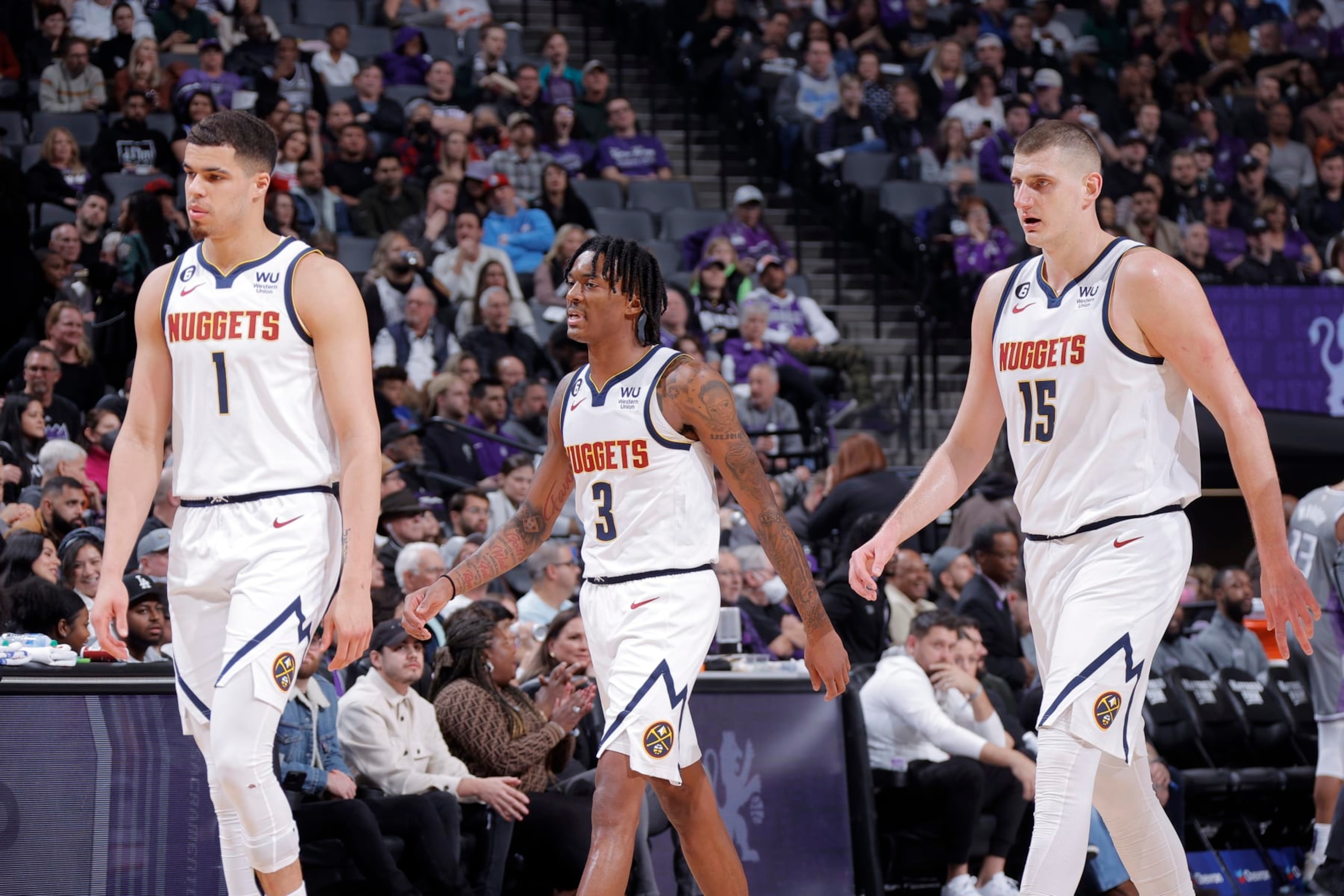 Michael Porter Jr., Bones Hyland and Nikola Jokic