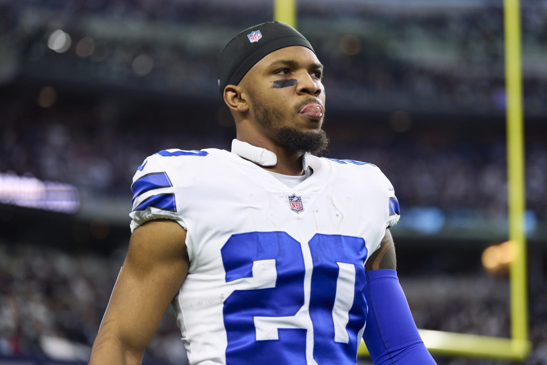 ARLINGTON, TX - DECEMBER 24: Running back Tony Pollard #20 of the Dallas Cowboys looks on before kickoff against the Philadelphia Eagles at AT&T Stadium on December 24, 2022 in Arlington, Texas. (Photo by Cooper Neill/Getty Images)