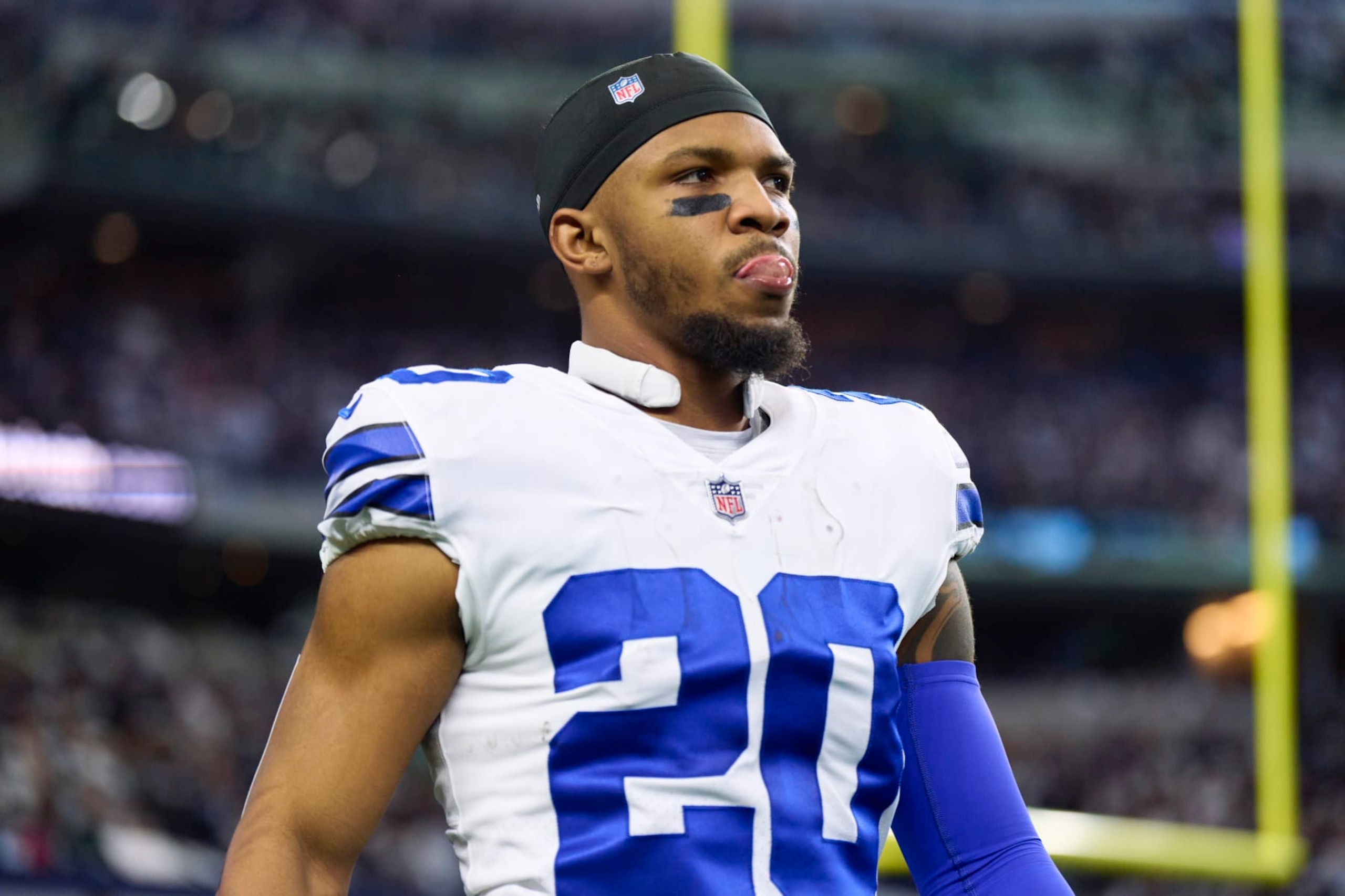 ARLINGTON, TX - DECEMBER 24: Running back Tony Pollard #20 of the Dallas Cowboys looks on before kickoff against the Philadelphia Eagles at AT&T Stadium on December 24, 2022 in Arlington, Texas. (Photo by Cooper Neill/Getty Images)