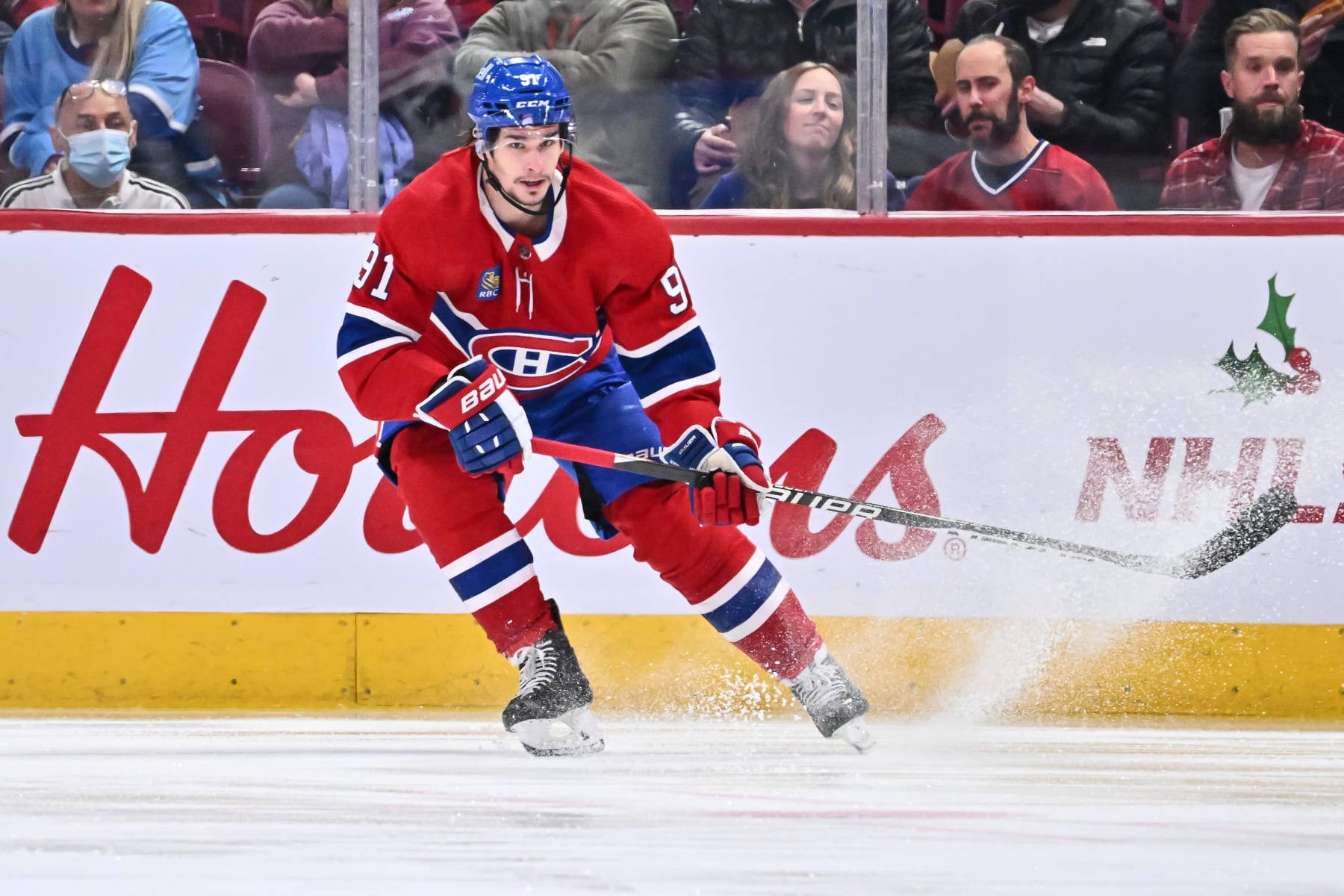 MONTREAL, CANADA - NOVEMBER 29:  Sean Monahan #91 of the Montreal Canadiens skates during the first period against the San Jose Sharks at Centre Bell on November 29, 2022 in Montreal, Quebec, Canada.  The San Jose Sharks defeated the Montreal Canadiens 4-0.  (Photo by Minas Panagiotakis/Getty Images)