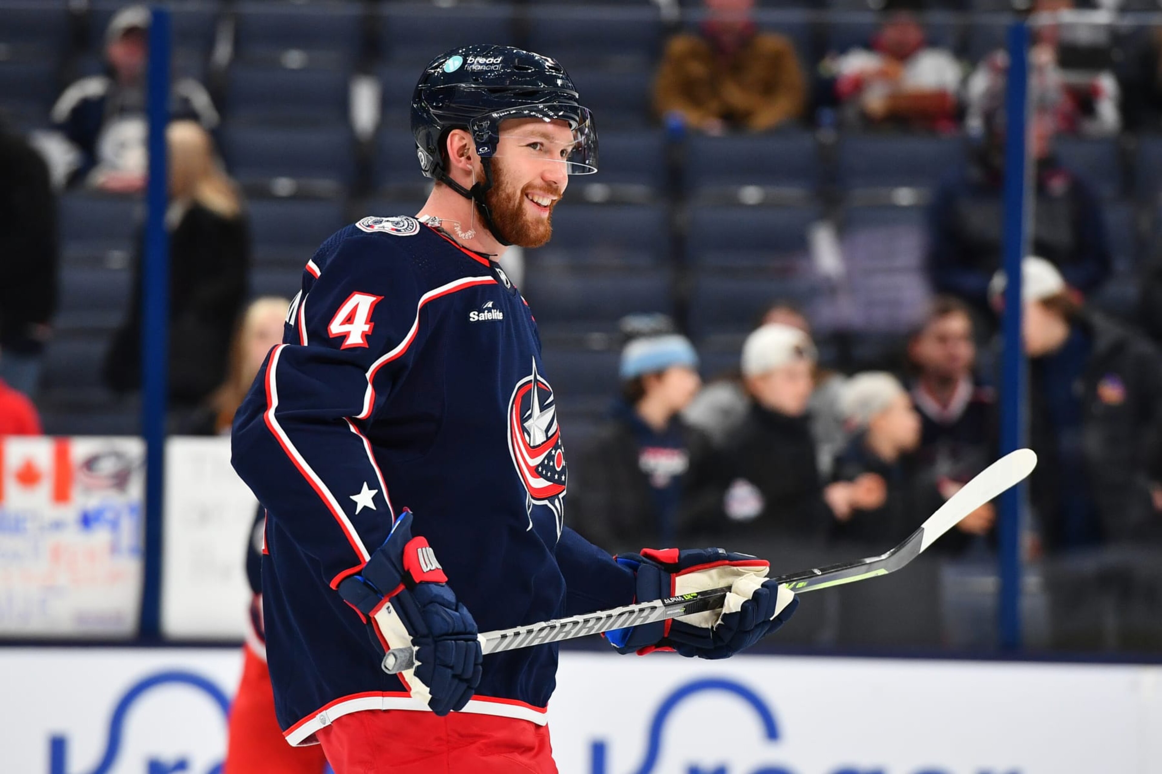 COLUMBUS, OHIO - DECEMBER 19: Vladislav Gavrikov #4 of the Columbus Blue Jackets warms up prior to a game against the Dallas Stars at Nationwide Arena on December 19, 2022 in Columbus, Ohio. (Photo by Ben Jackson/NHLI via Getty Images) COLUMBUS, OHIO - DECEMBER 19: Vladislav Gavrikov #4 of the Columbus Blue Jackets warms up prior to a game against the Dallas Stars at Nationwide Arena on December 19, 2022 in Columbus, Ohio. (Photo by Ben Jackson/NHLI via Getty Images)