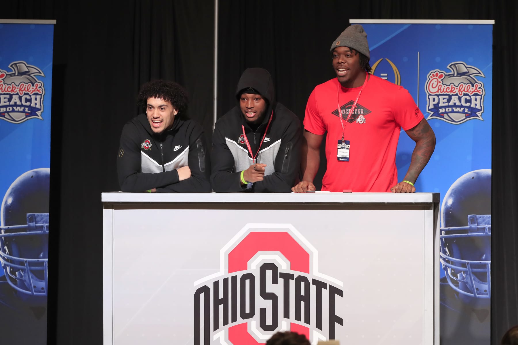 ATLANTA, GA - DECEMBER 26: Ohio State players during the Battle for Bowl Week dinner between the University of Georgia Bulldogs and The Ohio State Buckeyes at the College Football Hall of Fame on December 26, 2022 in Atlanta, GA.  (Photo by David J. Griffin/Icon Sportswire via Getty Images)