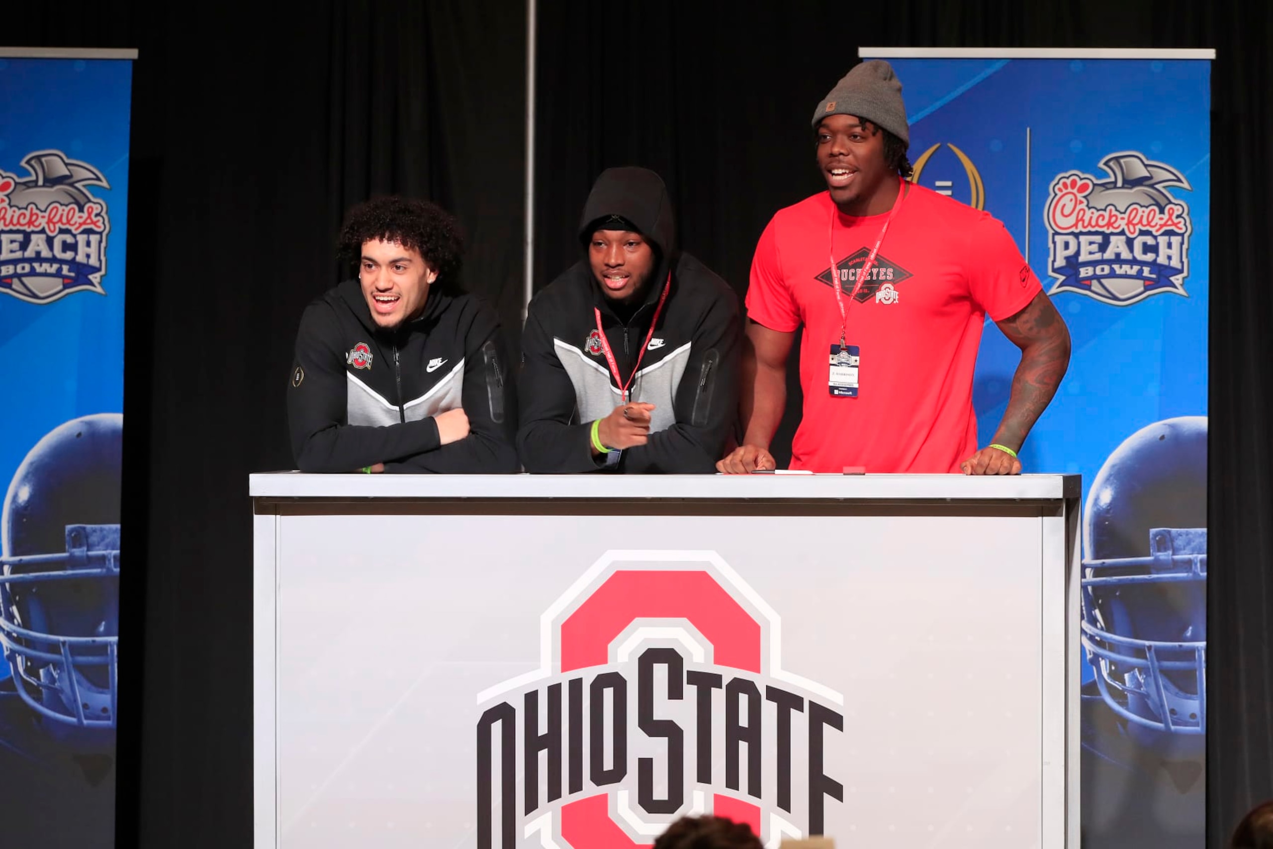 ATLANTA, GA - DECEMBER 26: Ohio State players during the Battle for Bowl Week dinner between the University of Georgia Bulldogs and The Ohio State Buckeyes at the College Football Hall of Fame on December 26, 2022 in Atlanta, GA.  (Photo by David J. Griffin/Icon Sportswire via Getty Images)