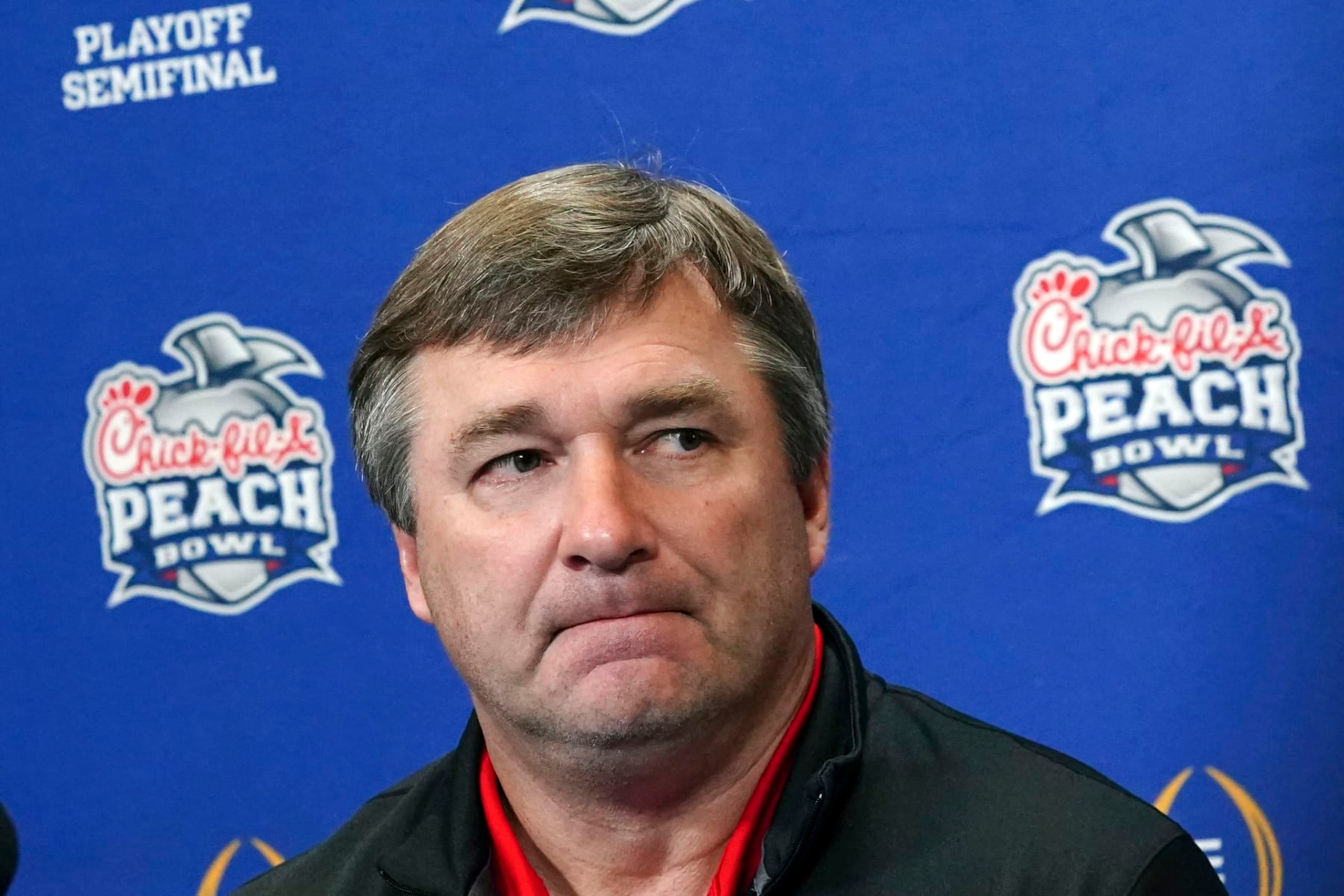 Georgia head coach Kirby Smarts answer questions during media day for the Peach Bowl NCAA college football game against Ohio State Thursday, Dec. 29, 2022, in Atlanta. (AP Photo/John Bazemore)