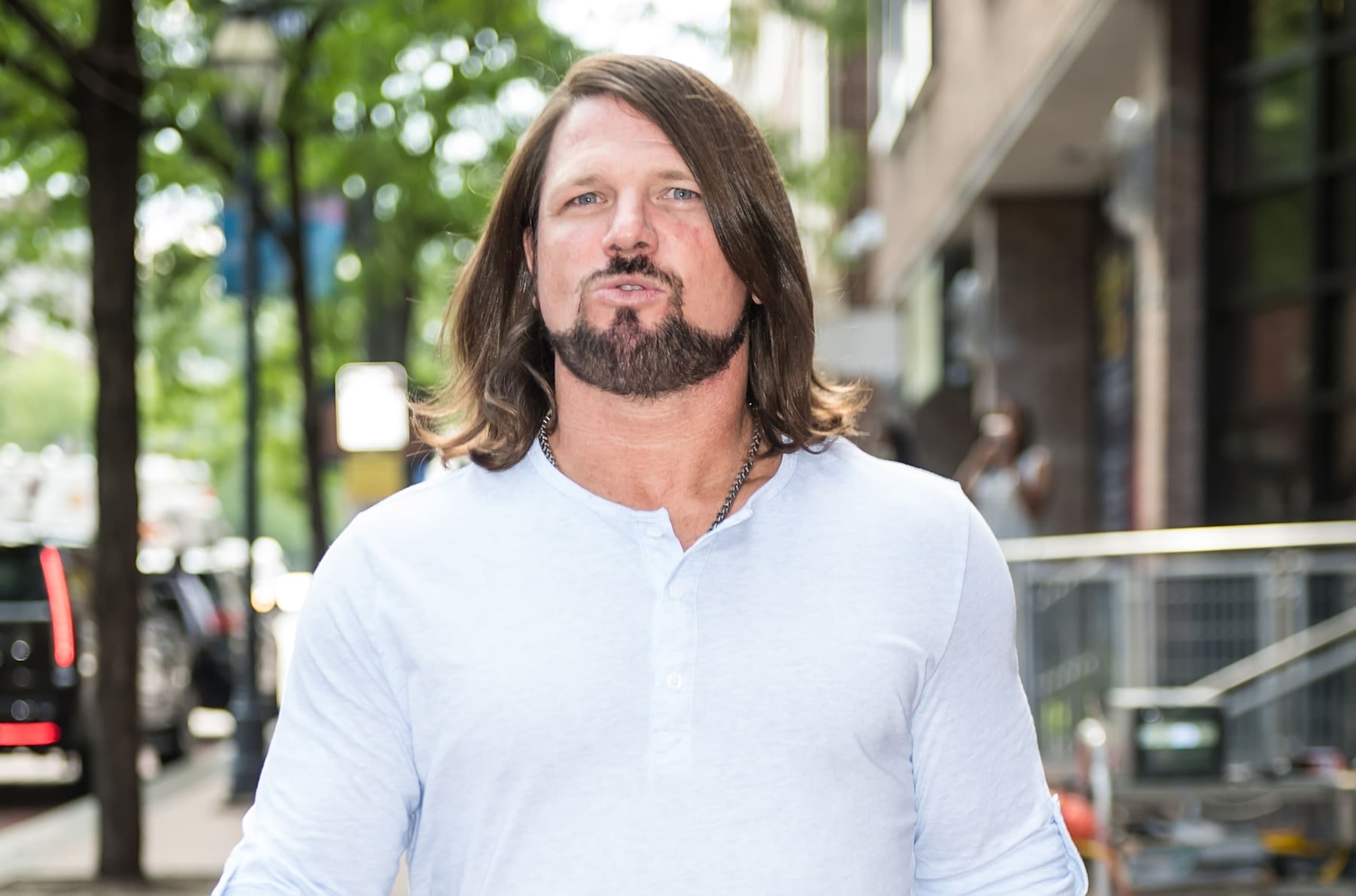 PHILADELPHIA, PA - JULY 21:  WWE  professional wrestler A.J. Styles visits Fox 29's 'Good Day' at FOX 29 Studio on July 21, 2017 in Philadelphia, Pennsylvania.  (Photo by Gilbert Carrasquillo/GC Images)