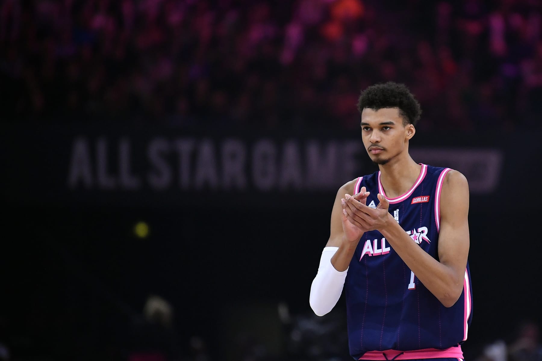 PARIS, FRANCE - DECEMBER 29: Victor Wembanyama of team France All Star reacts during the All Star France against the All Star World match as part of the All Star Basketball game of the French National Basketball League (LNB) at AccorHotels Arena on December 29, 2022 in Paris, France. (Photo by Aurelien Meunier/Getty Images)