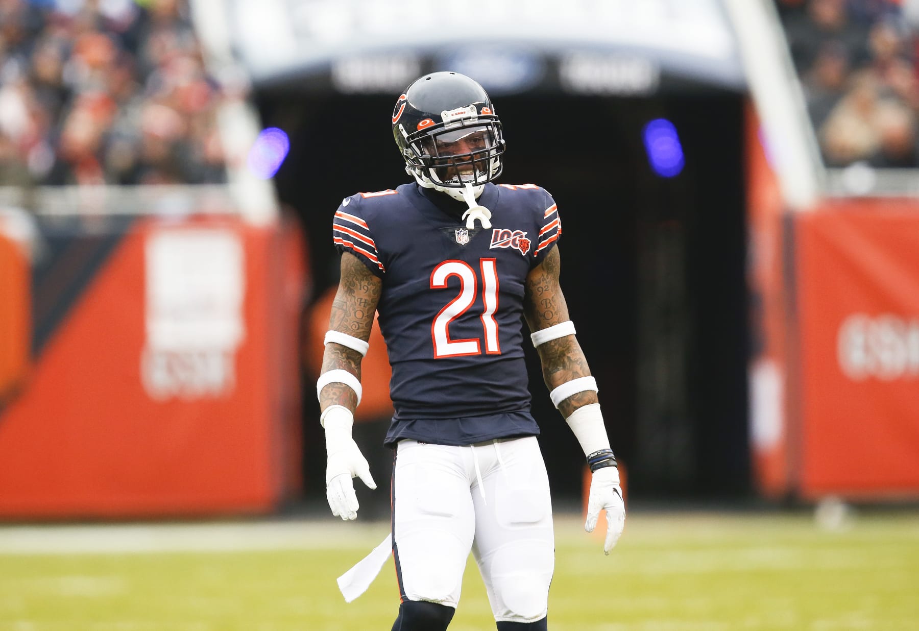 CHICAGO, ILLINOIS - NOVEMBER 10: Ha Ha Clinton-Dix #21 of the Chicago Bears plays  during the game against the Detroit Lions at Soldier Field on November 10, 2019 in Chicago, Illinois. (Photo by Nuccio DiNuzzo/Getty Images)
