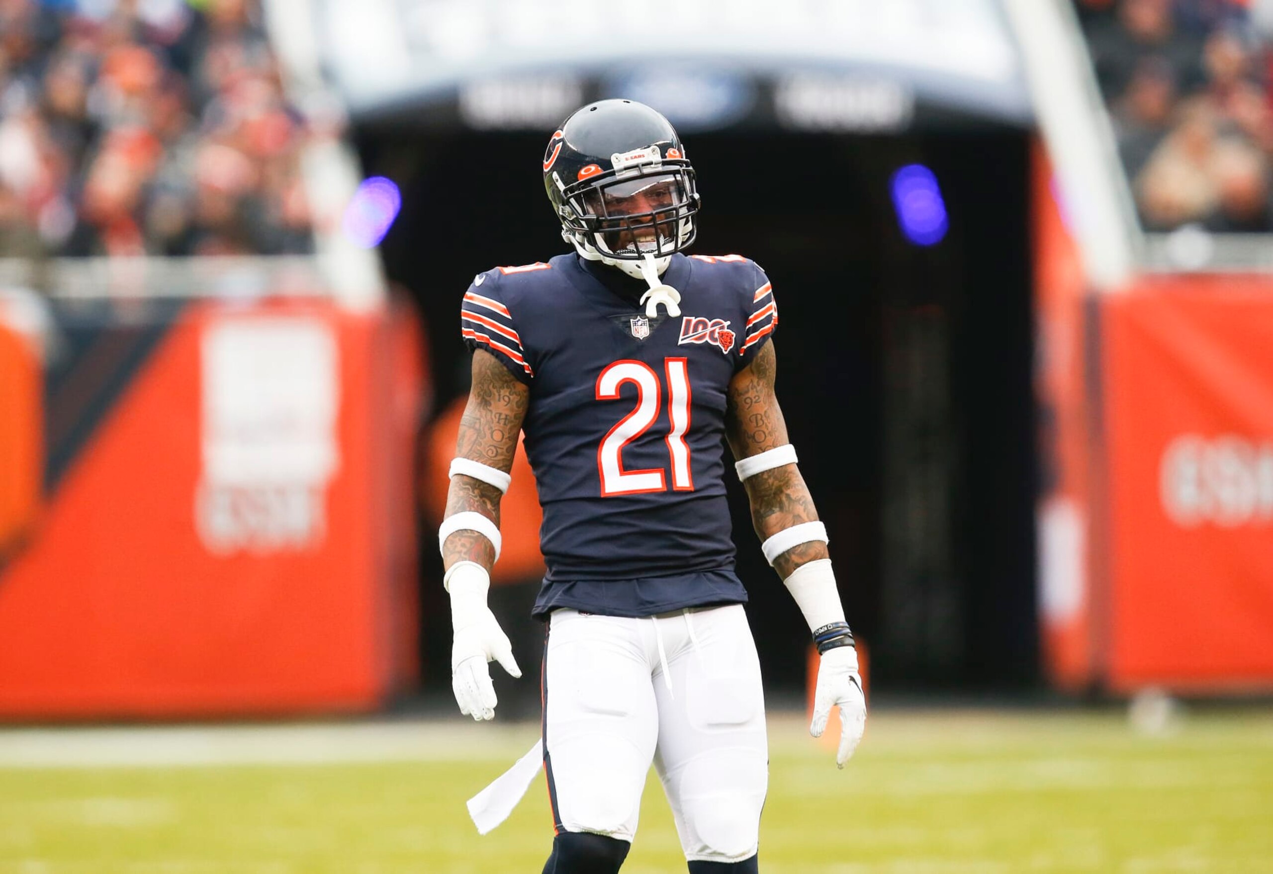 CHICAGO, ILLINOIS - NOVEMBER 10: Ha Ha Clinton-Dix #21 of the Chicago Bears plays  during the game against the Detroit Lions at Soldier Field on November 10, 2019 in Chicago, Illinois. (Photo by Nuccio DiNuzzo/Getty Images)