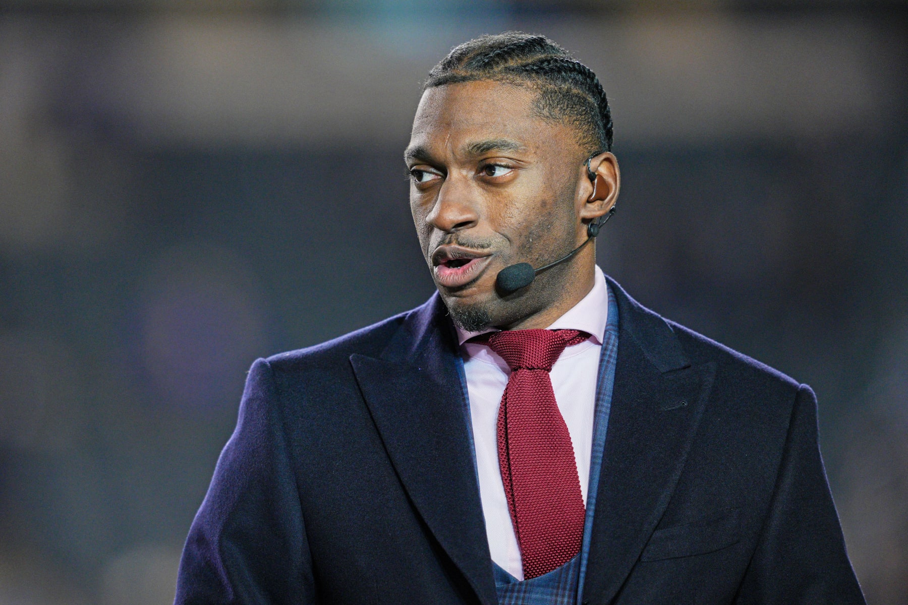 PHILADELPHIA, PA - NOVEMBER 14: Robert Griffin III announces during the game between the Washington Commanders and the Philadelphia Eagles on November 14, 2022 at Lincoln Financial Field  in Philadelphia, PA. (Photo by Andy Lewis/Icon Sportswire via Getty Images)