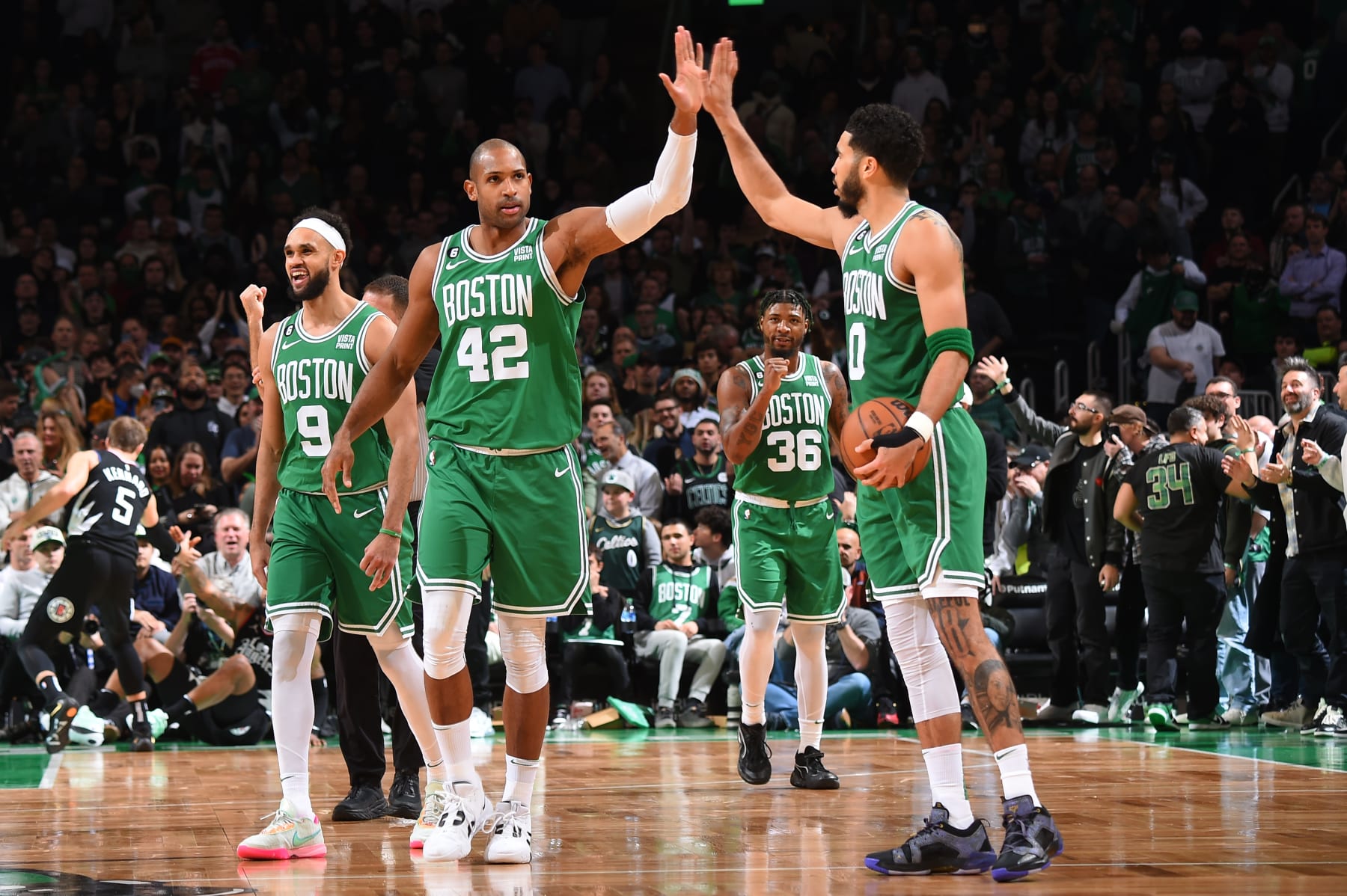 Derrick White, Al Horford, Marcus Smart and Jayson Tatum