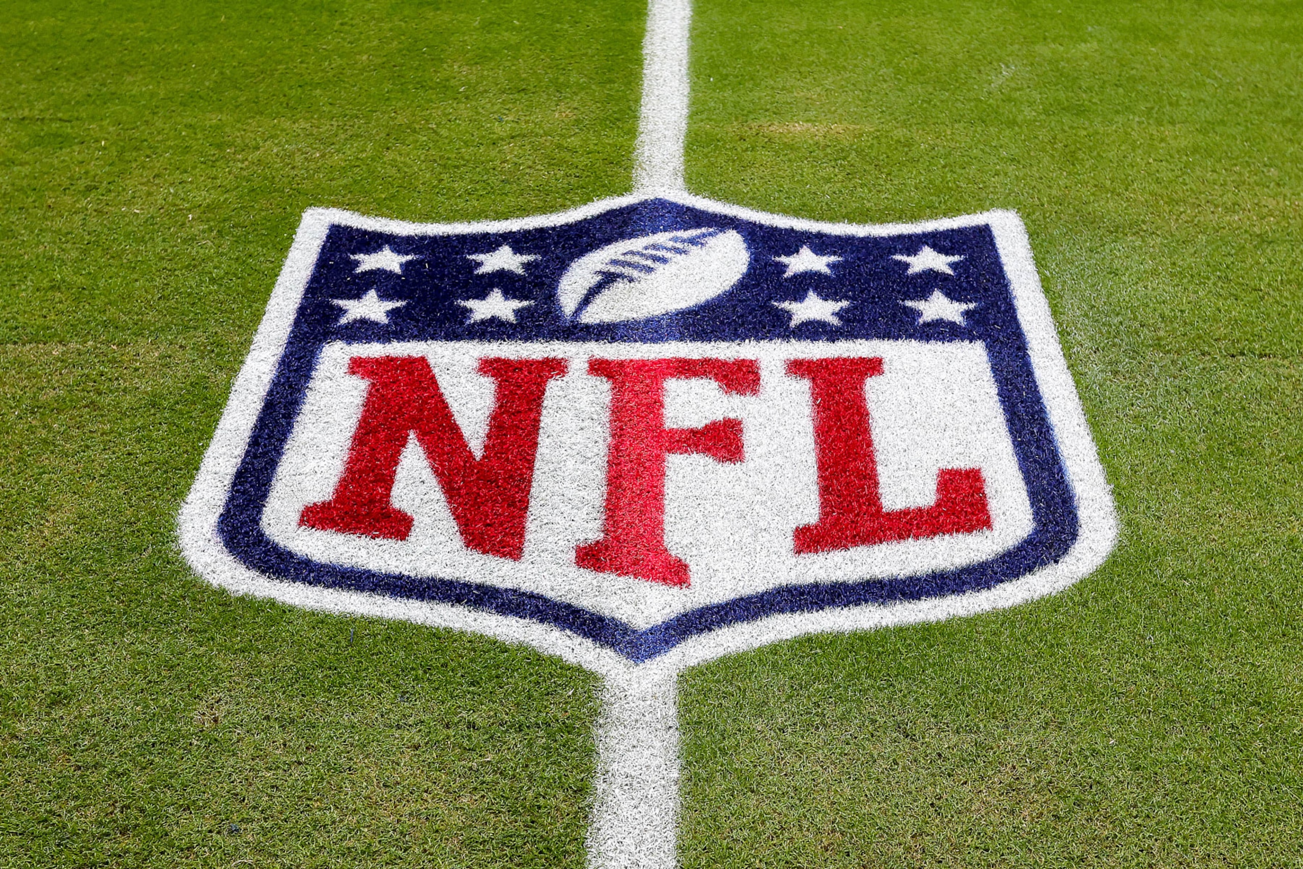 MIAMI GARDENS, FLORIDA - DECEMBER 25: The NFL logo is seen on the field prior to a game between the Green Bay Packers and Miami Dolphins at Hard Rock Stadium on December 25, 2022 in Miami Gardens, Florida. (Photo by Megan Briggs/Getty Images)