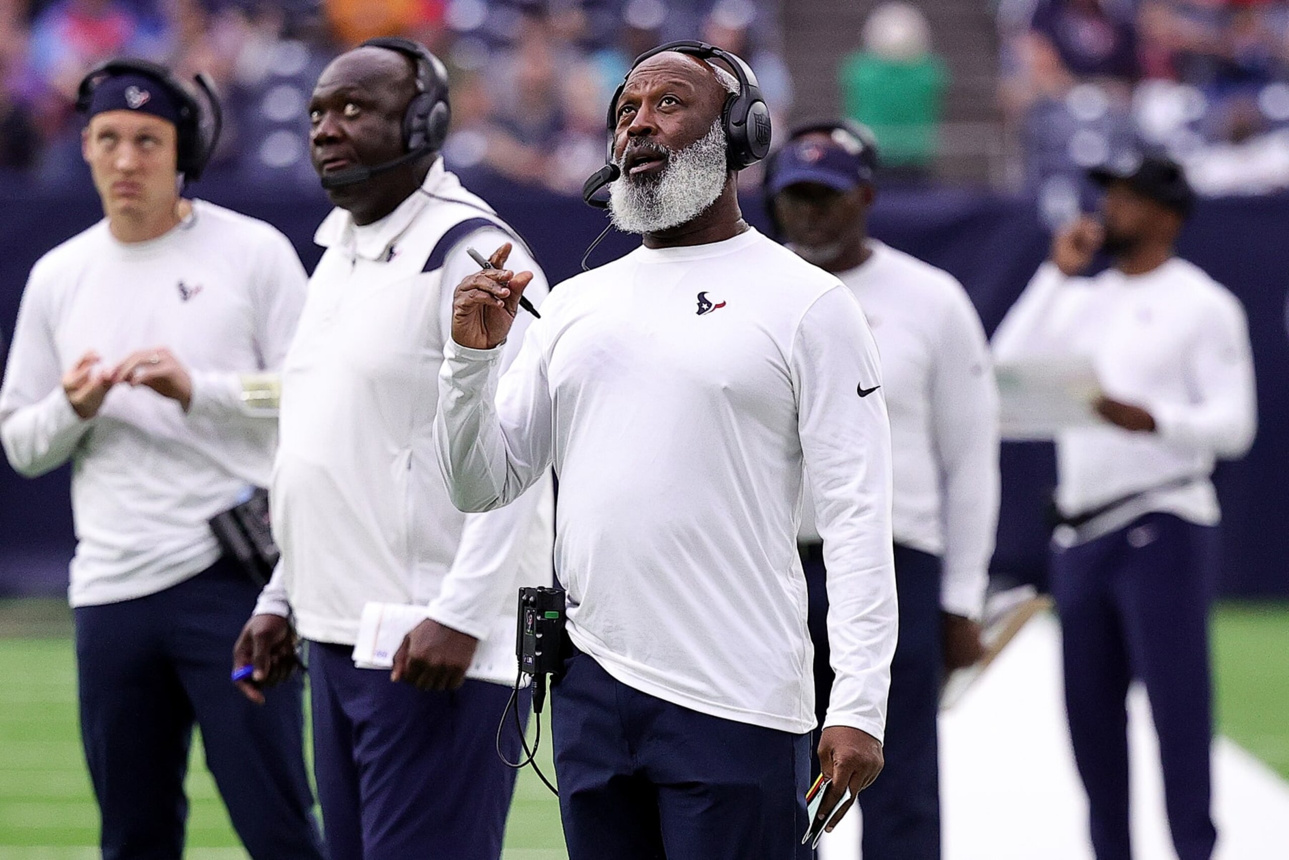 HOUSTON, TEXAS - JANUARY 01: ead coach Lovie Smith of the Houston Texans looks on against the Jacksonville Jaguars during the first half of the game at NRG Stadium on January 01, 2023 in Houston, Texas. (Photo by Bob Levey/Getty Images)