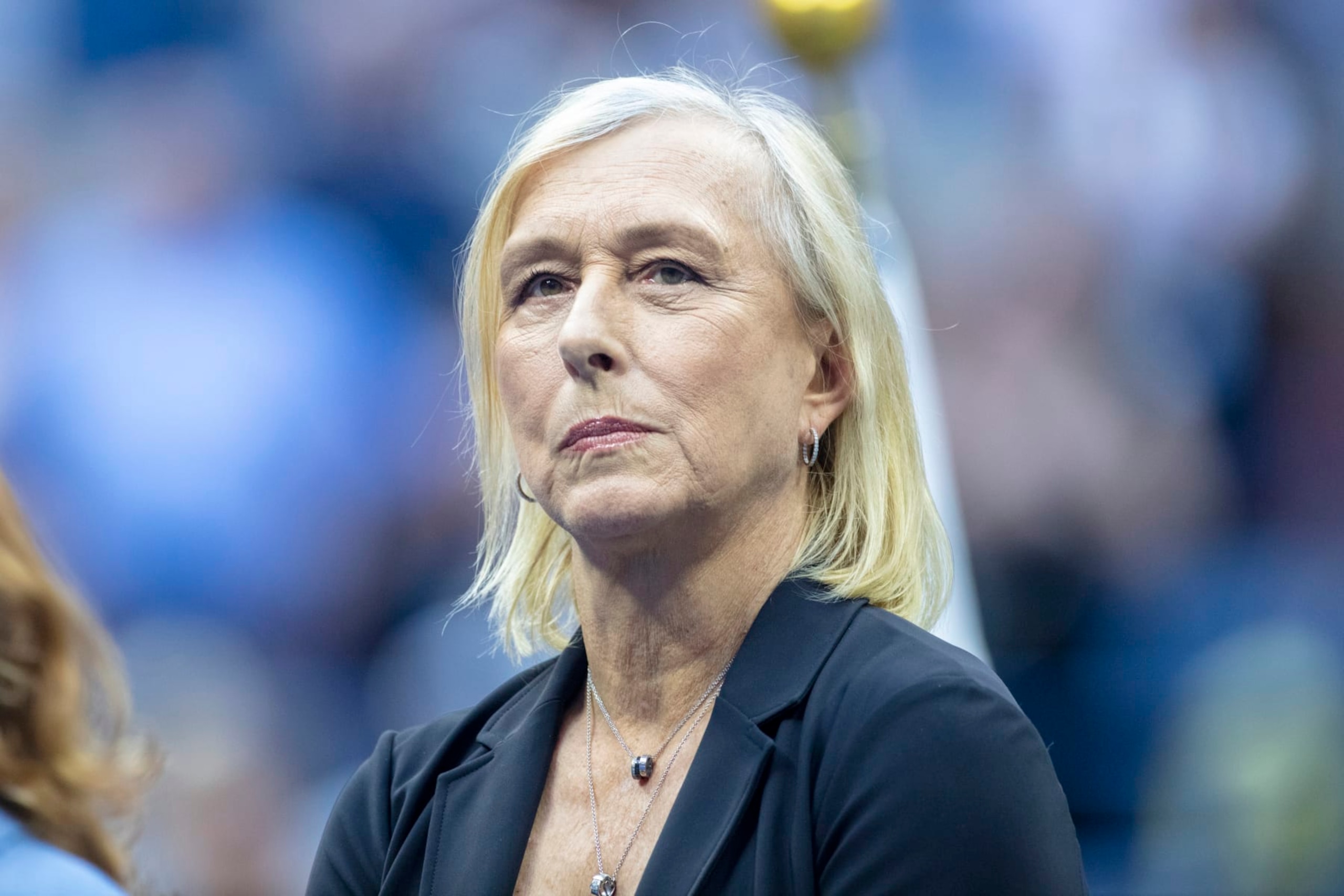 NEW YORK, USA, September 10: Martina Navratilova before presenting the winner's trophy to Iga Swiatek of Poland at the presentation ceremony after the Women's Singles Final match on Arthur Ashe Stadium during the US Open Tennis Championship 2022 at the USTA National Tennis Centre on September 10th 2022 in Flushing, Queens, New York City. (Photo by Tim Clayton/Corbis via Getty Images)