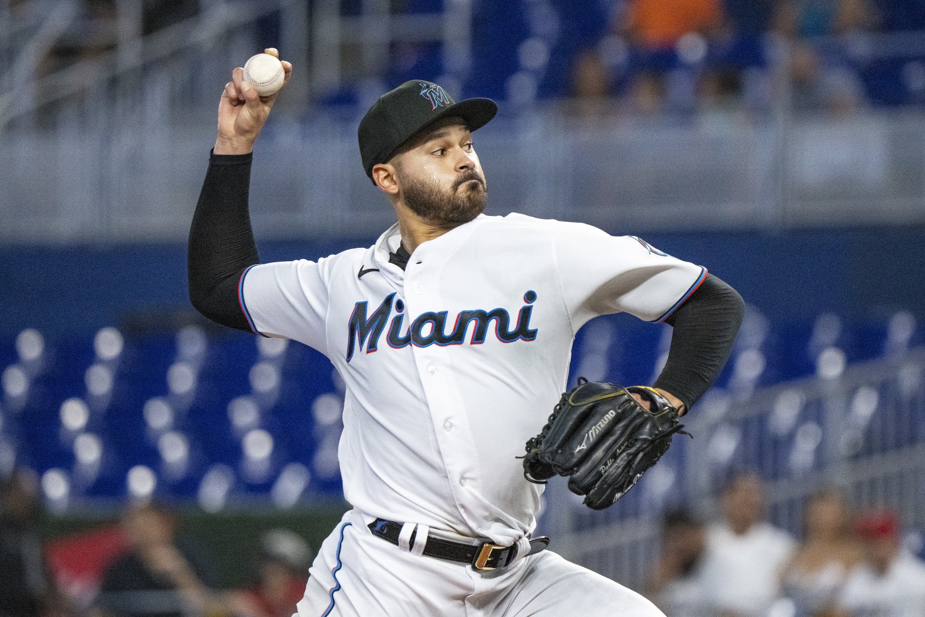 MIAMI, FLORIDA - AUGUST 17: Pablo Lopez #49 of the Miami Marlins throws a pitch during the second inning against the San Diego Padres at loanDepot park on August 17, 2022 in Miami, Florida. (Photo by Eric Espada/Getty Images)