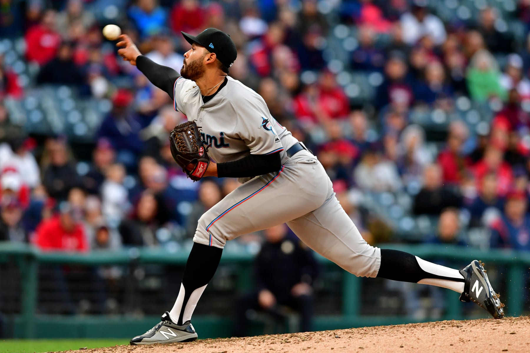 CLEVELAND, OHIO - APRIL 23: Starting pitcher Pablo Lopez #49 of the Miami Marlins pitches during the fifth inning against the Cleveland Indians at Progressive Field on April 23, 2019 in Cleveland, Ohio. (Photo by Jason Miller/Getty Images)