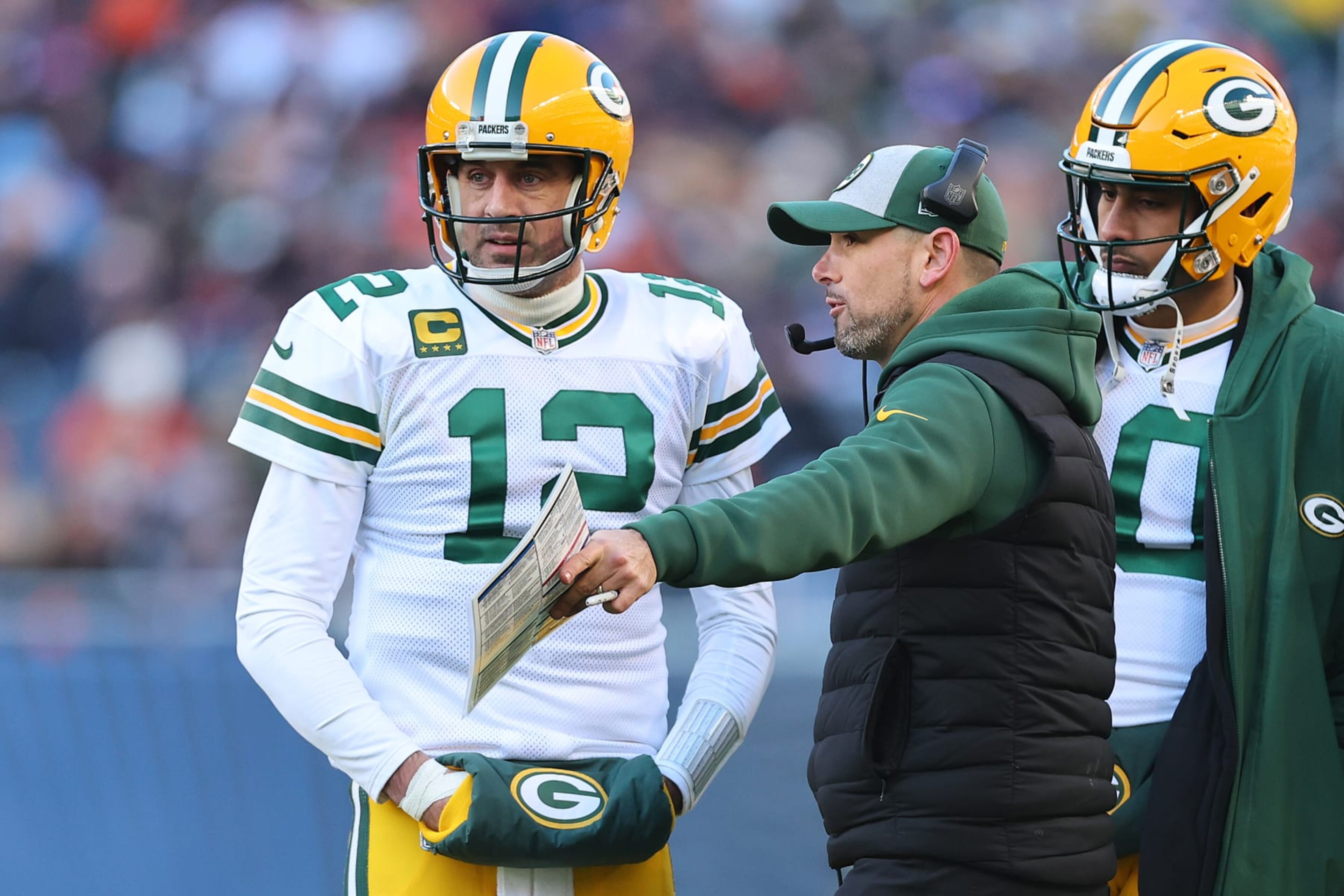 Aaron Rodgers, Matt LaFleur and Jordan Love