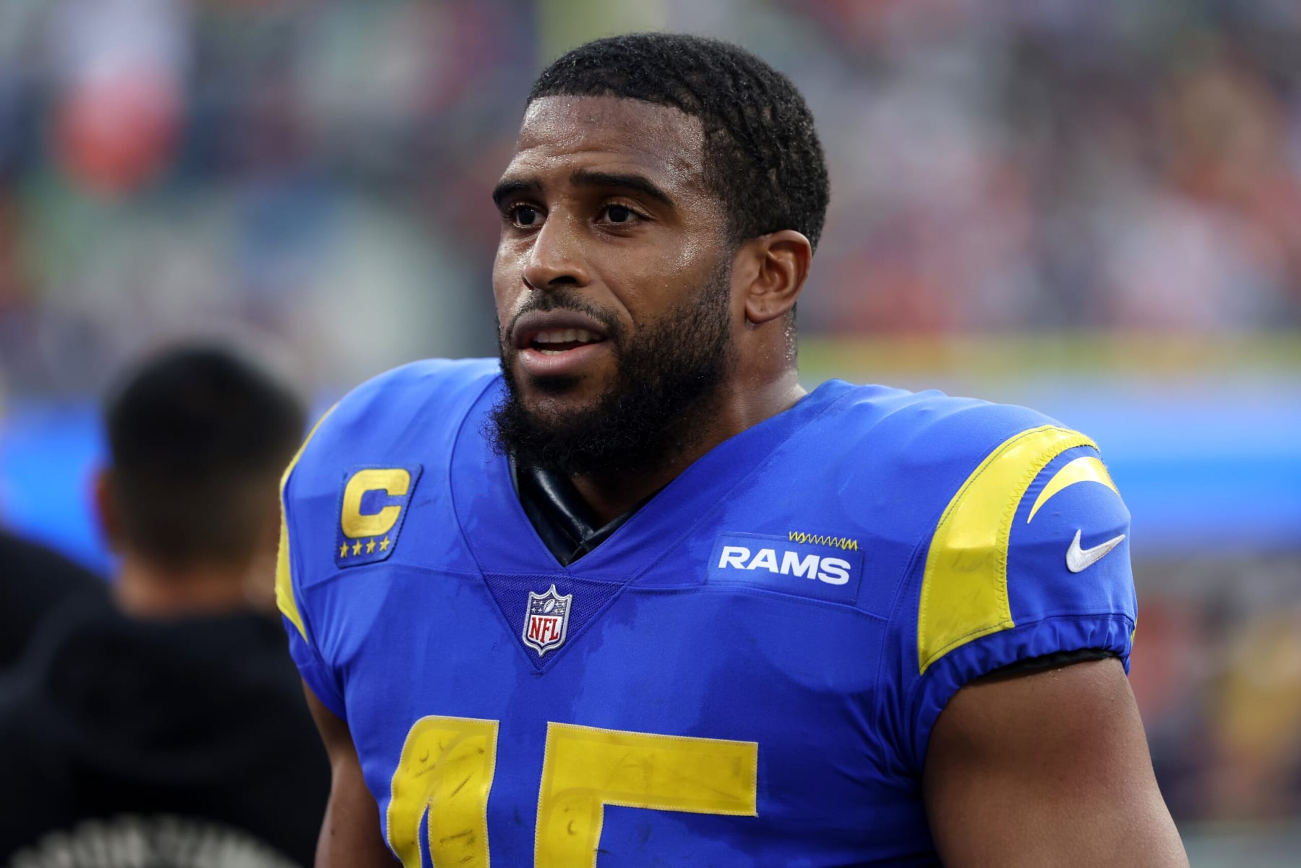 INGLEWOOD, CALIFORNIA - DECEMBER 25: Bobby Wagner #45 of the Los Angeles Rams looks on during the second quarter against the Denver Broncos at SoFi Stadium on December 25, 2022 in Inglewood, California. (Photo by Katelyn Mulcahy/Getty Images) INGLEWOOD, CALIFORNIA - DECEMBER 25: Bobby Wagner #45 of the Los Angeles Rams looks on during the second quarter against the Denver Broncos at SoFi Stadium on December 25, 2022 in Inglewood, California. (Photo by Katelyn Mulcahy/Getty Images)