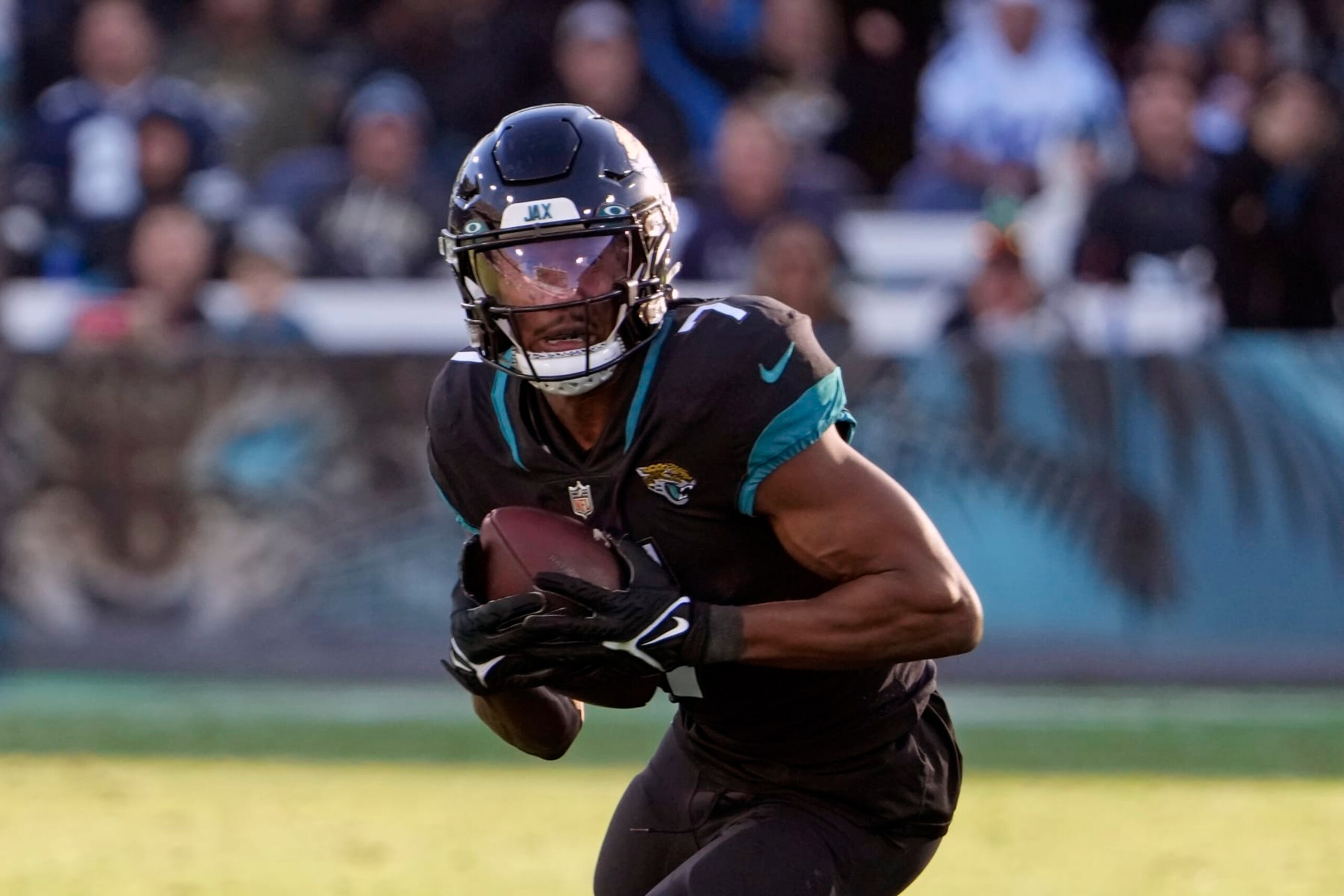 Jacksonville Jaguars wide receiver Zay Jones catches a pass against the Dallas Cowboys during the second half of an NFL football game, Sunday, Dec. 18, 2022, in Jacksonville, Fla. (AP Photo/John Raoux)