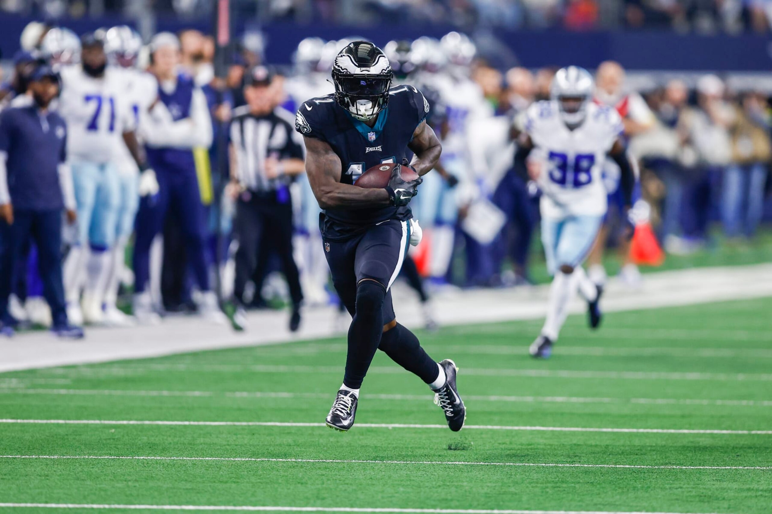 Philadelphia Eagles wide receiver A.J. Brown (11) is seen during the first half of an NFL football game against the Dallas Cowboys, Saturday, Dec. 24, 2022, in Arlington, Texas. Dallas won 40-34. (AP Photo/Brandon Wade) Philadelphia Eagles wide receiver A.J. Brown (11) is seen during the first half of an NFL football game against the Dallas Cowboys, Saturday, Dec. 24, 2022, in Arlington, Texas. Dallas won 40-34. (AP Photo/Brandon Wade)