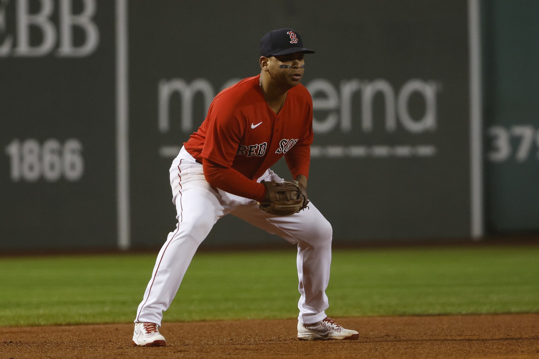 BOSTON, MA - OCTOBER 4: Rafael Devers #11 of the Boston Red Sox in the field during the first inning against the Tampa Bay Rays at Fenway Park on October 4, 2022 in Boston, Massachusetts. (Photo By Winslow Townson/Getty Images)
