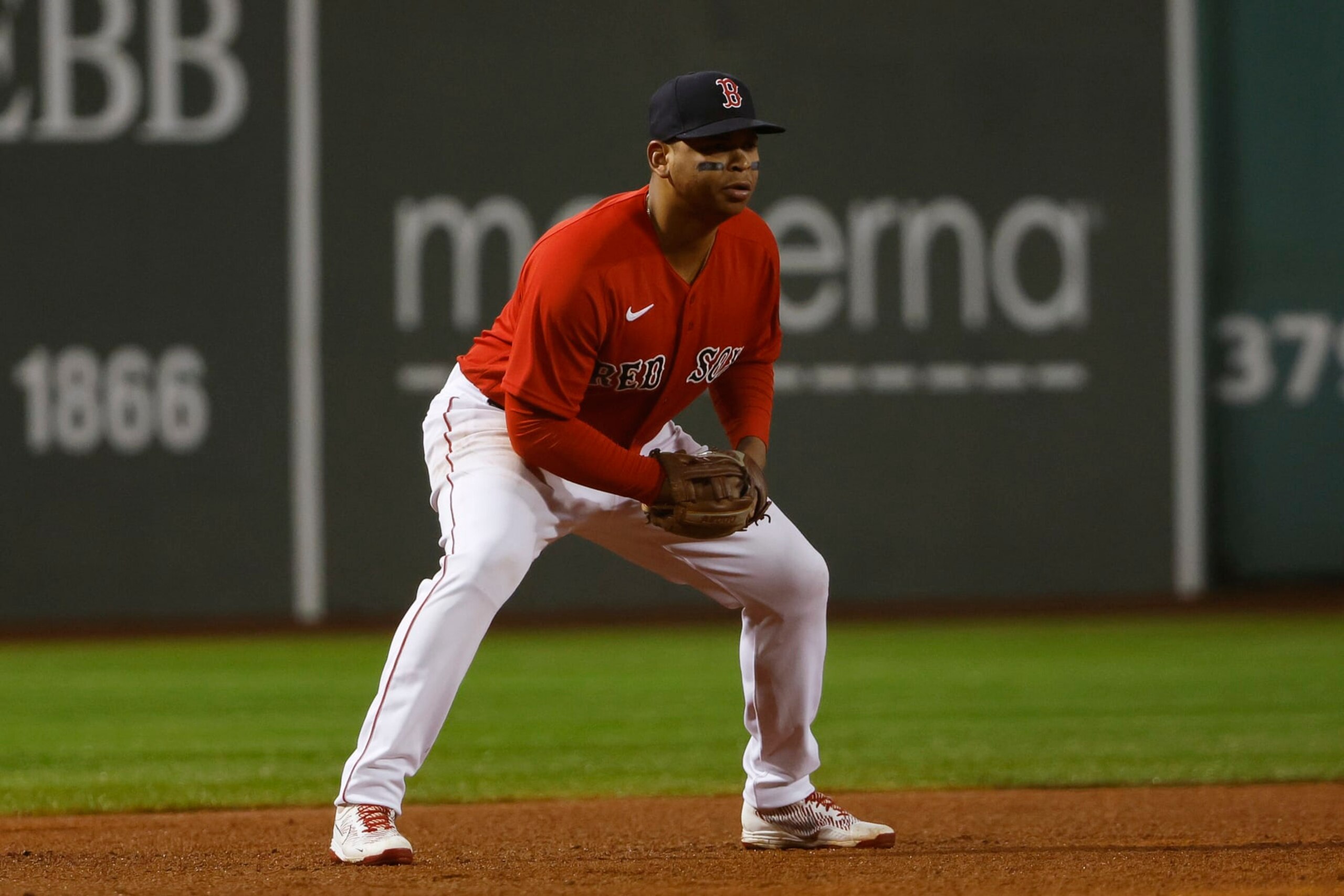 BOSTON, MA - OCTOBER 4: Rafael Devers #11 of the Boston Red Sox in the field during the first inning against the Tampa Bay Rays at Fenway Park on October 4, 2022 in Boston, Massachusetts. (Photo By Winslow Townson/Getty Images)