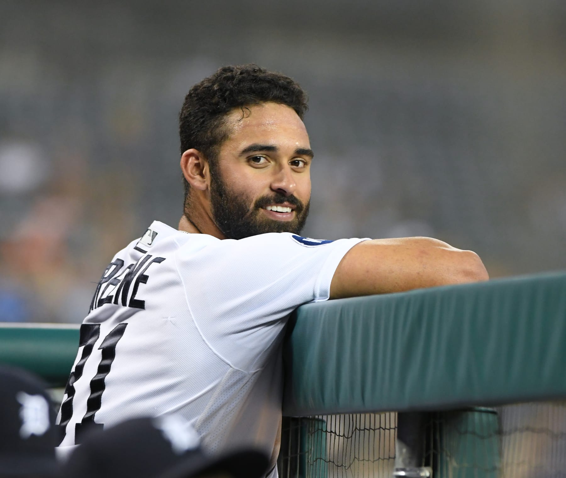 DETROIT, MI - SEPTEMBER 13:  Riley Greene #31 of the Detroit Tigers looks on from the dugout during the game against the Houston Astros at Comerica Park on September 13, 2022 in Detroit, Michigan. The Astros defeated the Tigers 6-3.  (Photo by Mark Cunningham/MLB Photos via Getty Images)