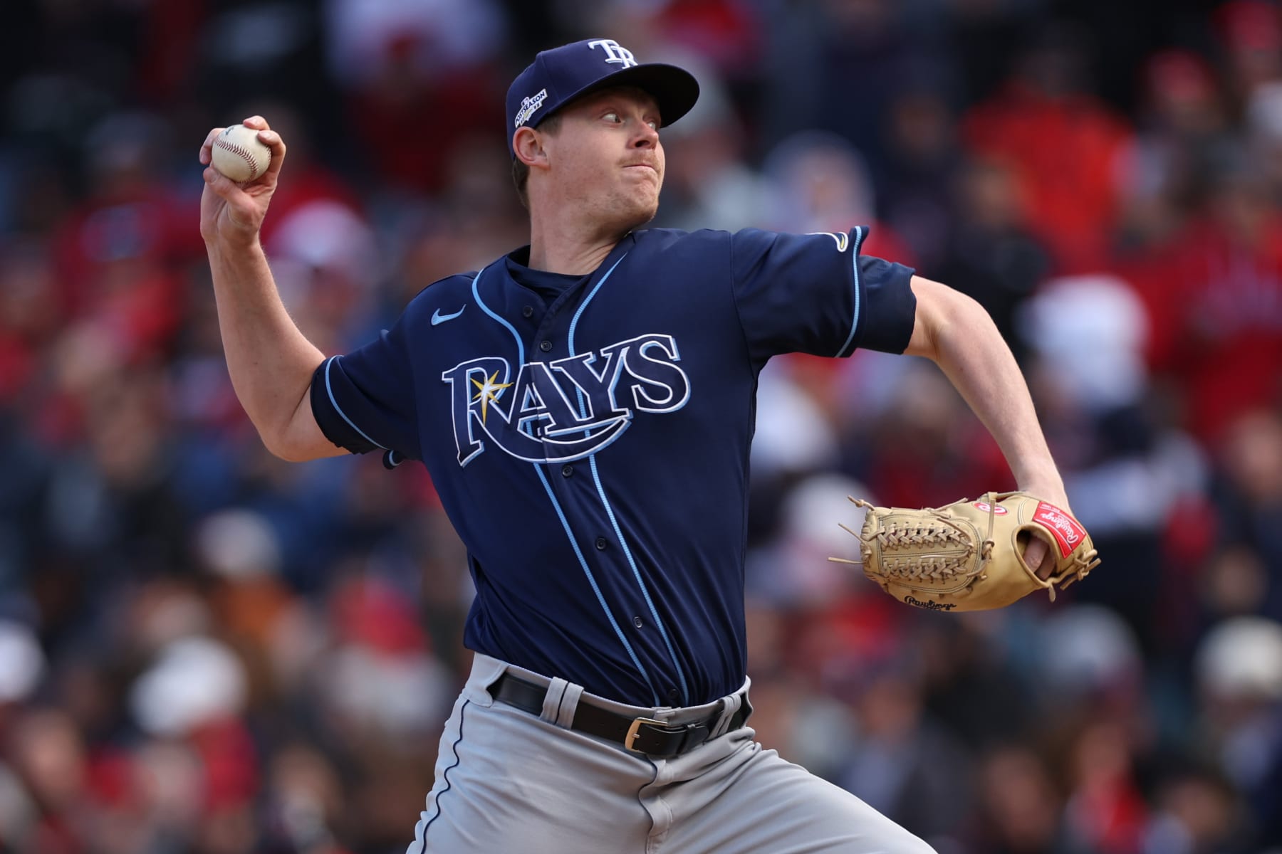 CLEVELAND, OHIO - OCTOBER 08: Pete Fairbanks #29 of the Tampa Bay Rays throws a pitch in the sixth inning against the Cleveland Guardians in game two of the Wild Card Series at Progressive Field on October 08, 2022 in Cleveland, Ohio. (Photo by Patrick Smith/Getty Images)