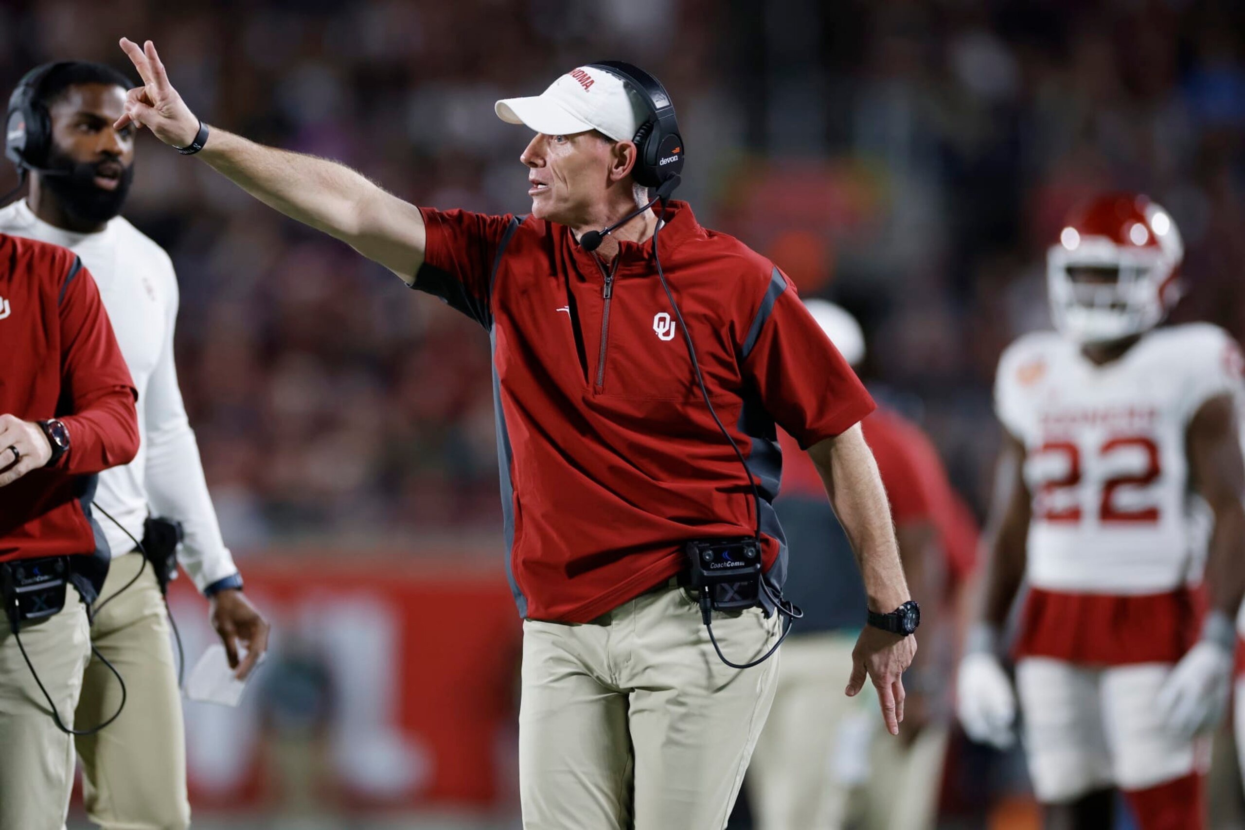 ORLANDO, FL - DECEMBER 29: Oklahoma Sooners head coach Brent Venables reacts during the Cheez-It Bowl against the Florida State Seminoles on December 29, 2022 at Camping World Stadium in Orlando, Florida. (Photo by Joe Robbins/Icon Sportswire via Getty Images)