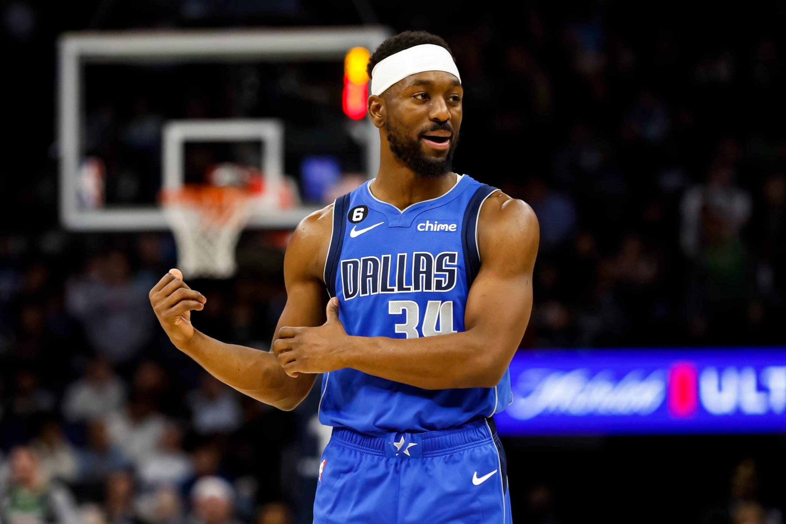 MINNEAPOLIS, MN - DECEMBER 19: Kemba Walker #34 of the Dallas Mavericks looks on against the Minnesota Timberwolves in the third quarter of the game at Target Center on December 19, 2022 in Minneapolis, Minnesota. The Timberwolves defeated the Mavericks 116-106. NOTE TO USER: User expressly acknowledges and agrees that, by downloading and or using this Photograph, user is consenting to the terms and conditions of the Getty Images License Agreement. (Photo by David Berding/Getty Images)