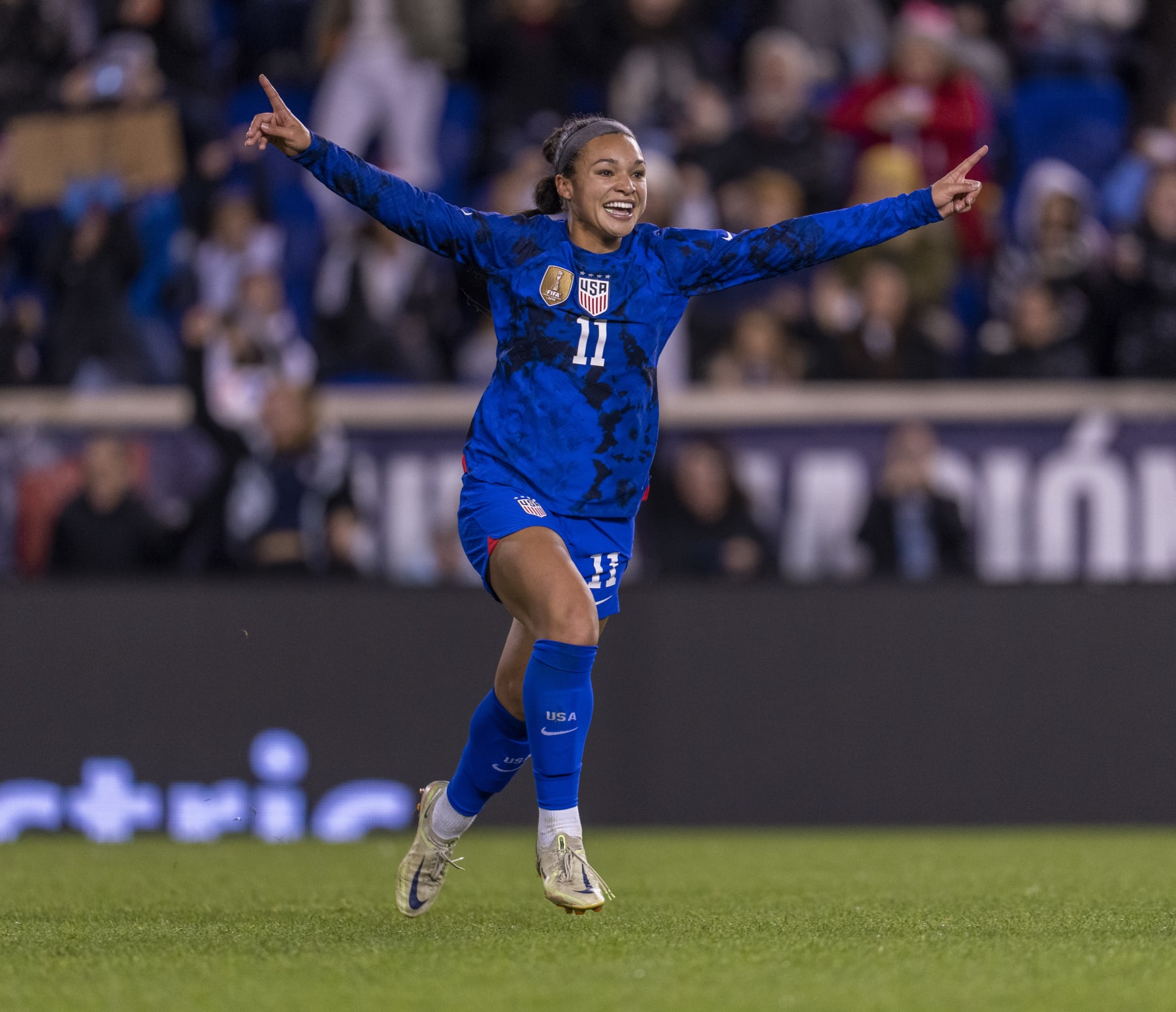 HARRISON, NJ - NOVEMBER 13: Sophia Smith #11 of the United States celebrates her goal during a game between Germany and USWNT at Red Bull Arena on November 13, 2022 in Harrison, New Jersey. (Photo by Brad Smith/ISI Photos/Getty Images)