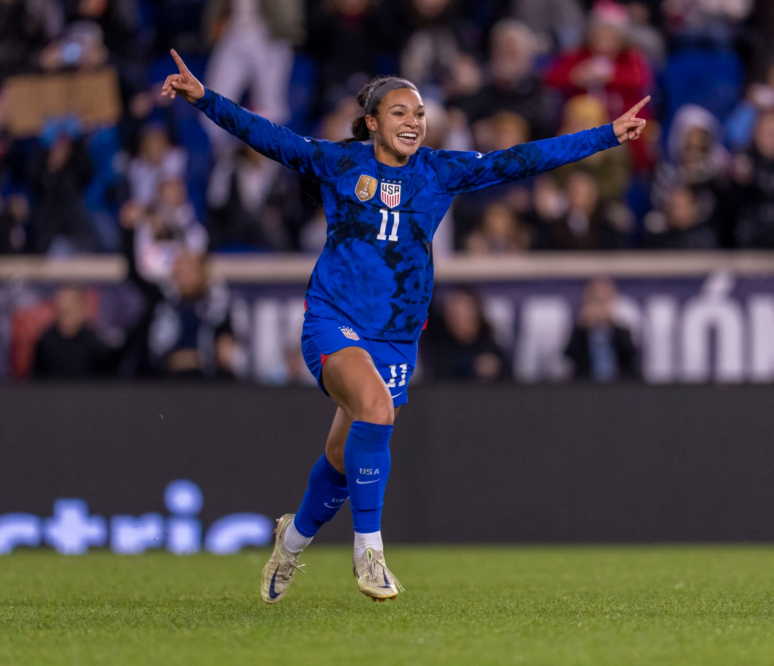 HARRISON, NJ - NOVEMBER 13: Sophia Smith #11 of the United States celebrates her goal during a game between Germany and USWNT at Red Bull Arena on November 13, 2022 in Harrison, New Jersey. (Photo by Brad Smith/ISI Photos/Getty Images) HARRISON, NJ - NOVEMBER 13: Sophia Smith #11 of the United States celebrates her goal during a game between Germany and USWNT at Red Bull Arena on November 13, 2022 in Harrison, New Jersey. (Photo by Brad Smith/ISI Photos/Getty Images)