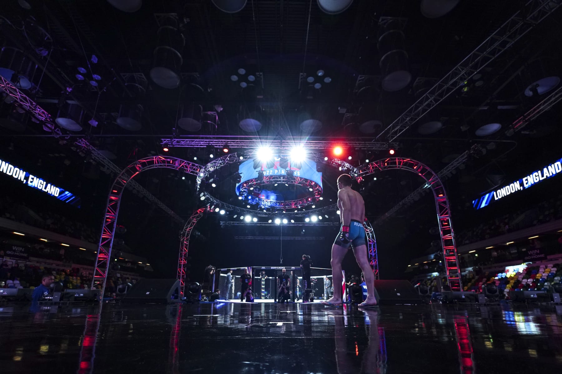 LONDON, ENGLAND - AUGUST 20:  Zebenzui Ruiz walks to the cage before fighting against Raphael Uchegbu during PFL 9 at the Copper Box Arena on August 20, 2022 in London, England.  (Photo by Cooper Neill/Getty Images)