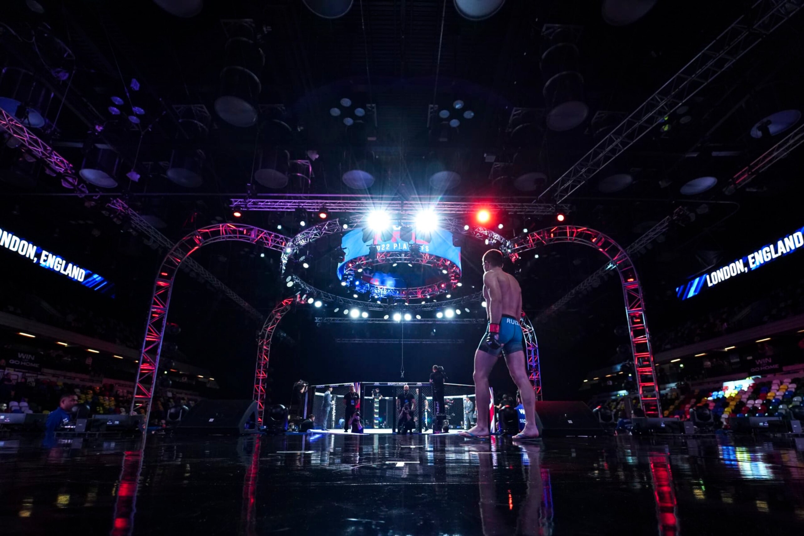 LONDON, ENGLAND - AUGUST 20:  Zebenzui Ruiz walks to the cage before fighting against Raphael Uchegbu during PFL 9 at the Copper Box Arena on August 20, 2022 in London, England.  (Photo by Cooper Neill/Getty Images)