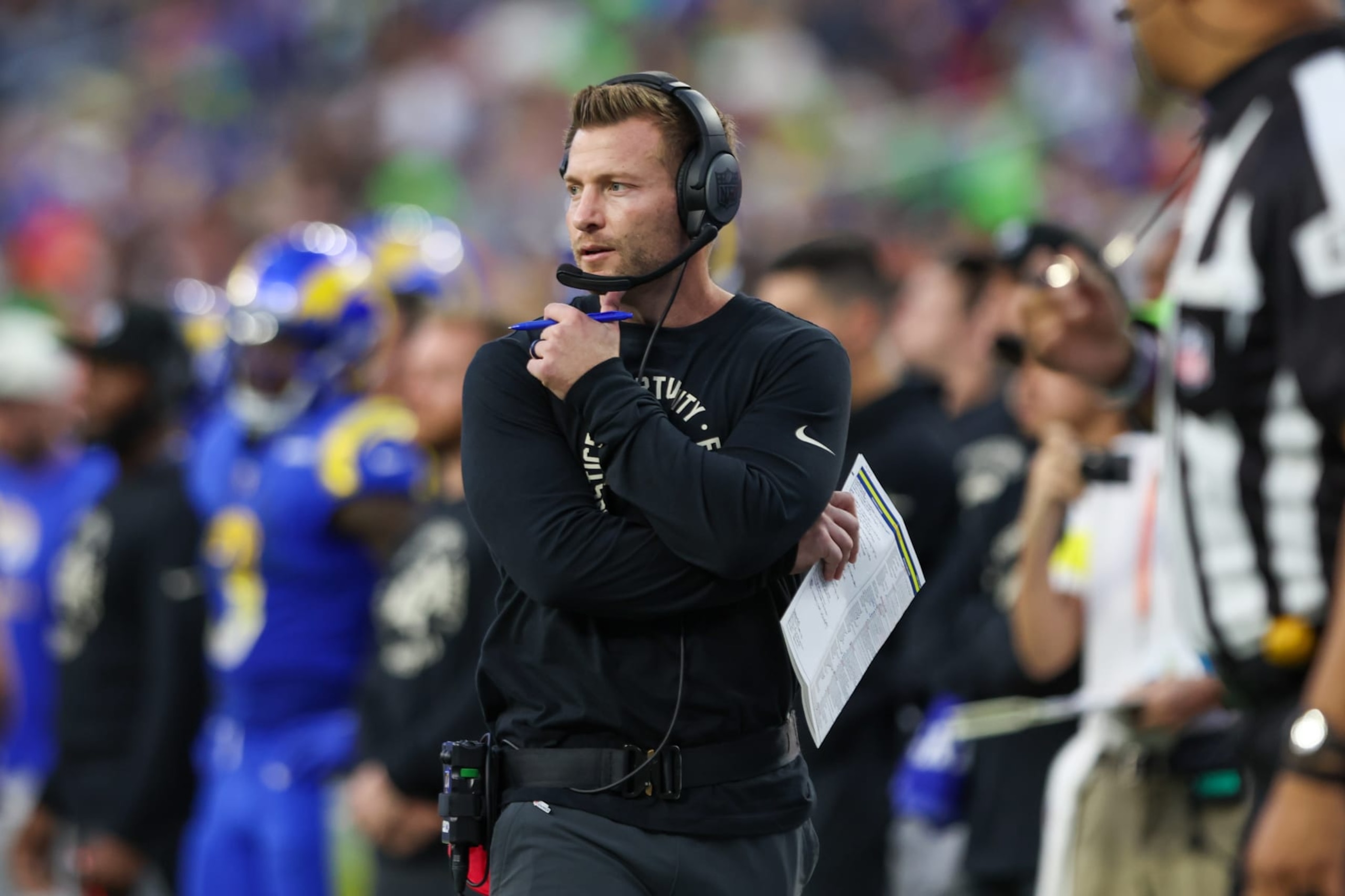 INGLEWOOD, CA - DECEMBER 25: Los Angeles Rams head coach Sean McVay during the NFL game between the Denver Broncos and the Los Angeles Rams on December 25, 2022, at SoFi Stadium in Inglewood, CA. (Photo by Jordon Kelly/Icon Sportswire via Getty Images)