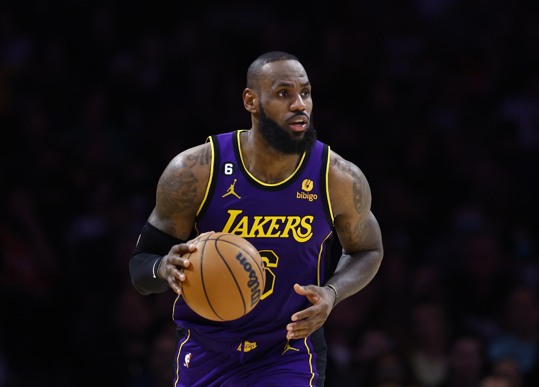LOS ANGELES, CALIFORNIA - JANUARY 06:  LeBron James #6 of the Los Angeles Lakers in the second half at Crypto.com Arena on January 06, 2023 in Los Angeles, California.  NOTE TO USER: User expressly acknowledges and agrees that, by downloading and/or using this photograph, user is consenting to the terms and conditions of the Getty Images License Agreement.  (Photo by Ronald Martinez/Getty Images)