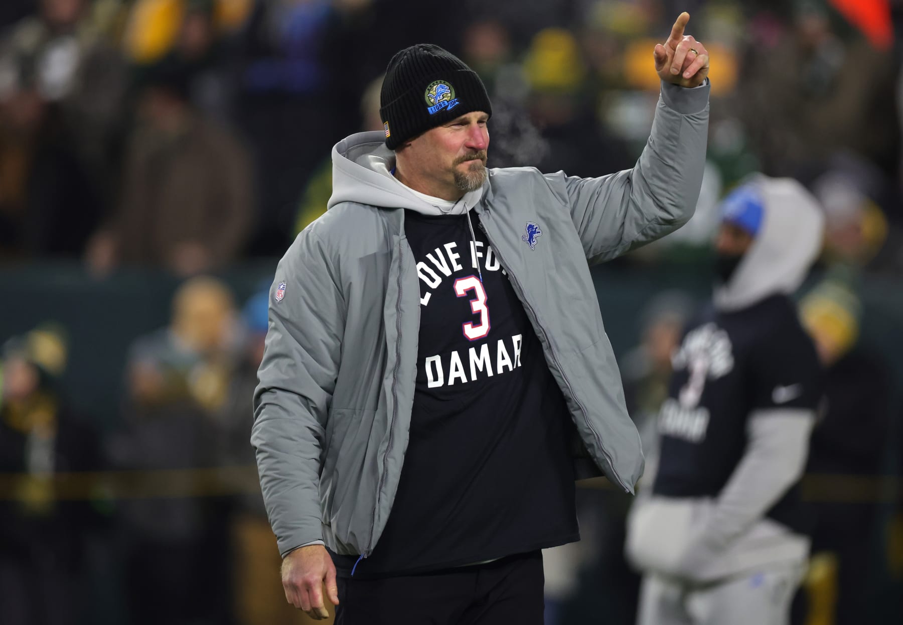 GREEN BAY, WISCONSIN - JANUARY 08: Head coach Dan Campbell of the Detroit Lions is seen on the field prior to the game against the Green Bay Packers at Lambeau Field on January 08, 2023 in Green Bay, Wisconsin. (Photo by Stacy Revere/Getty Images)